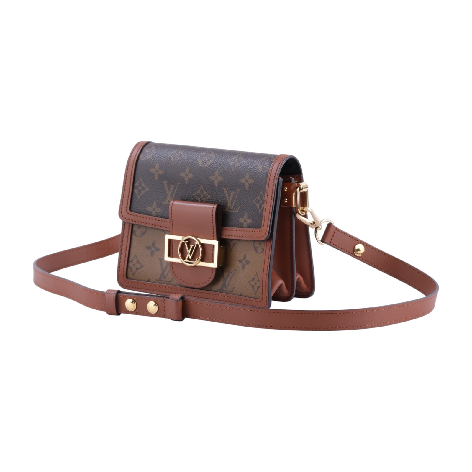 路易威登 LOUIS VUITTON Mini Dauphine Reverse皮革飾邊 迷你 達芙妮 肩背 斜背包 M44580  防塵袋/購買證明/背帶