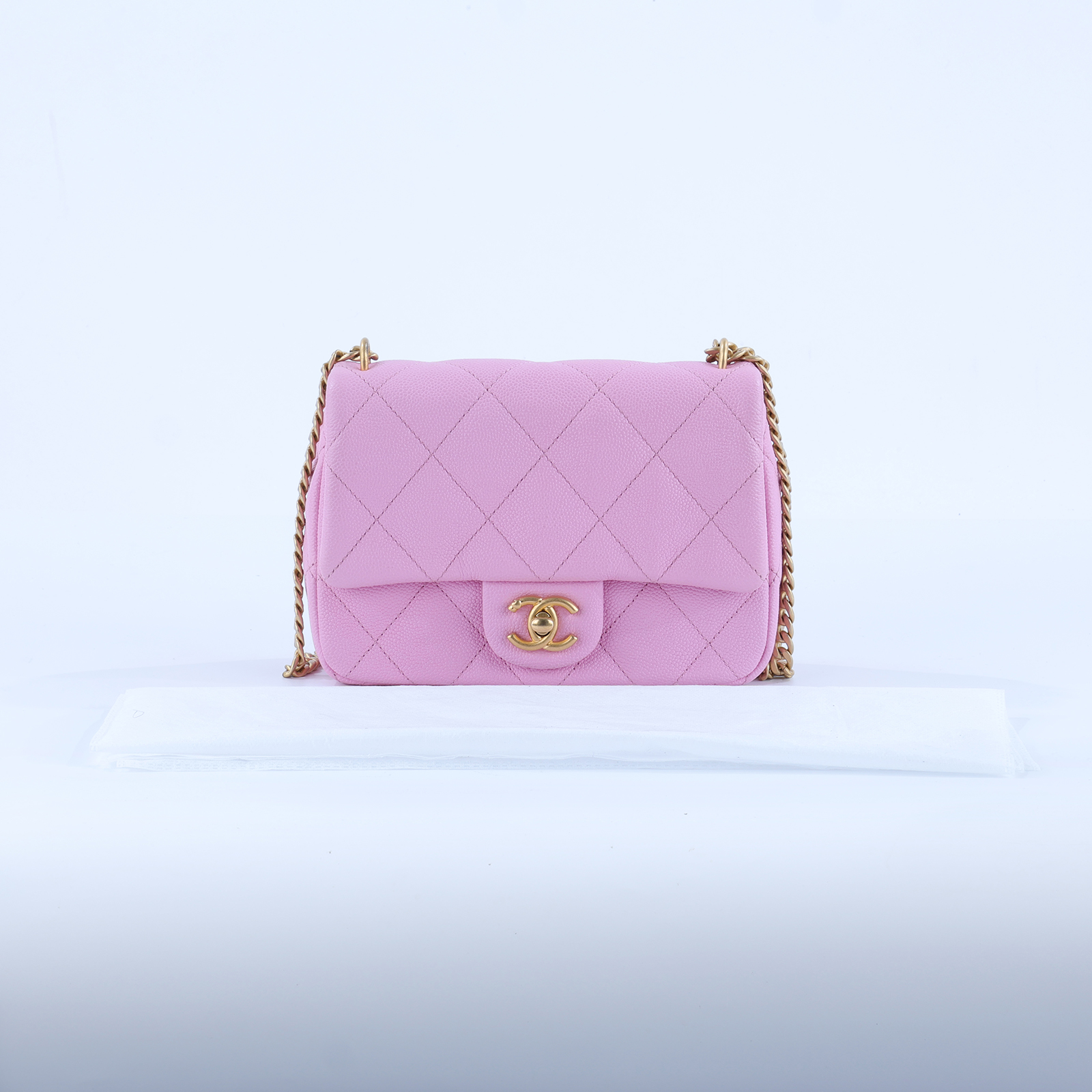 香奈兒 CHANEL 心型金球 方胖 肩背 斜背口蓋包  AS3829 晶片款 粉愛心調節方胖 無附屬品