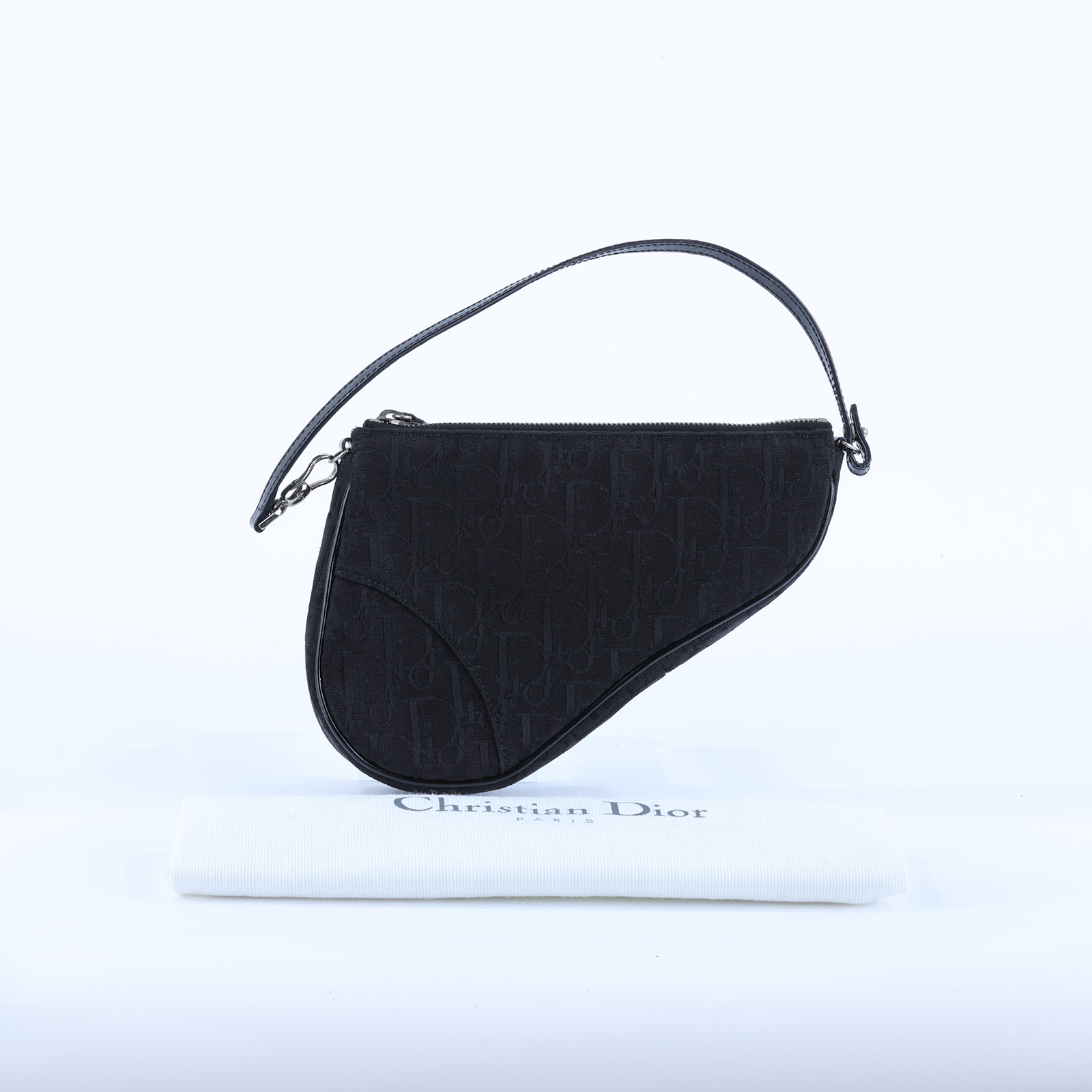 迪奧 CHRISTIAN DIOR Mini Saddle Bag 迷你 手提包 馬鞍包 腋下包  黑緹花帆布SADDLE腋下包 防塵袋