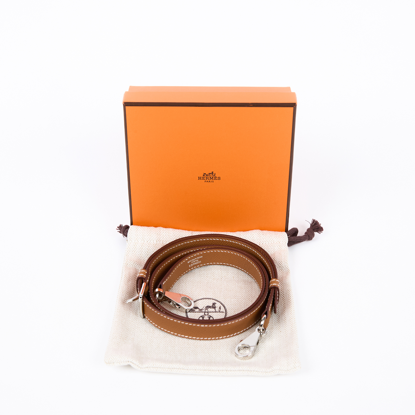 愛馬仕 Hermes A-Strap 20 mm 肩帶 銀色五金 金棕色 H086253CK37 G FM 002 PM G刻 金棕可調節背帶 防塵袋/原廠盒子