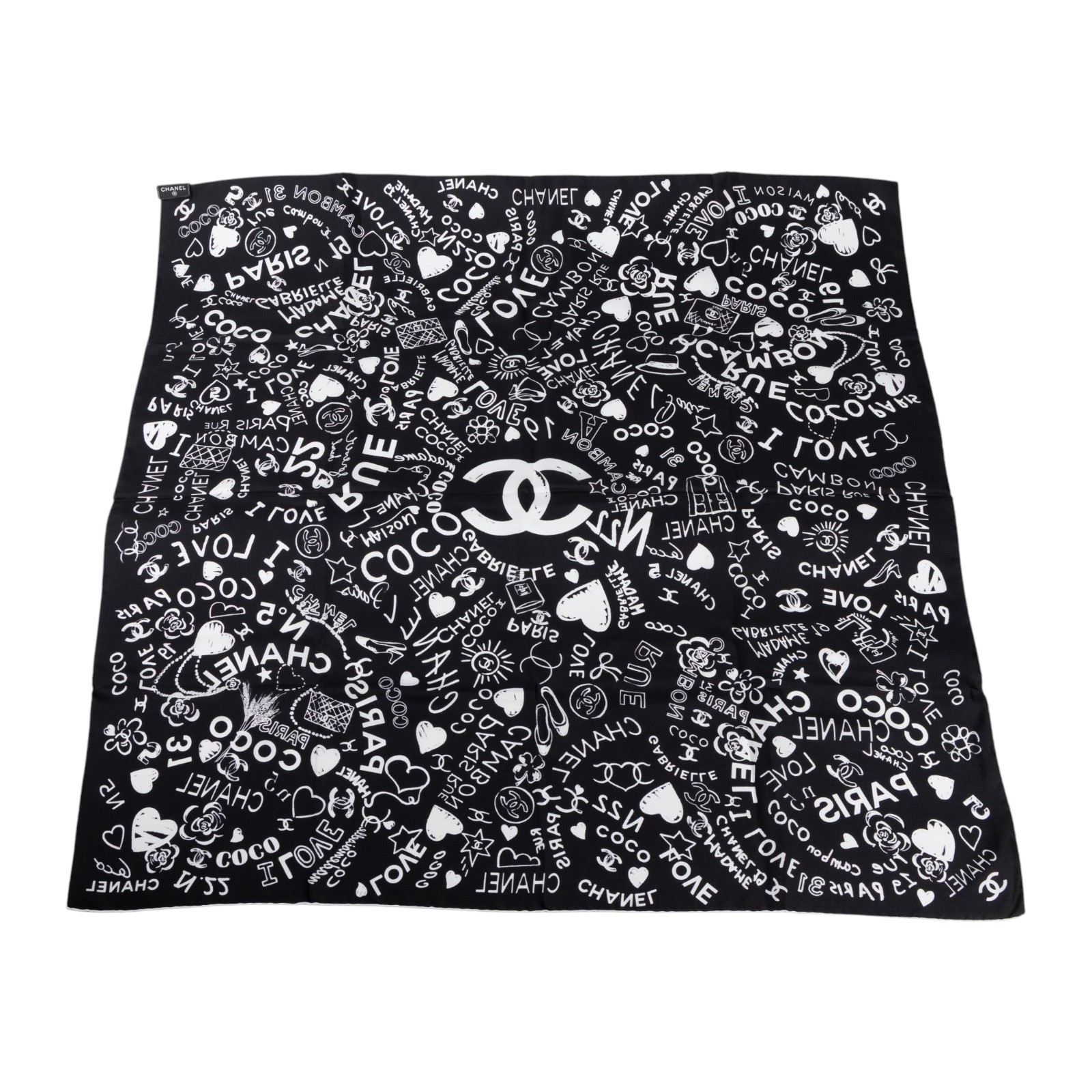 香奈兒 CHANEL 絲巾 方巾  黑白愛心70方巾 原廠盒子