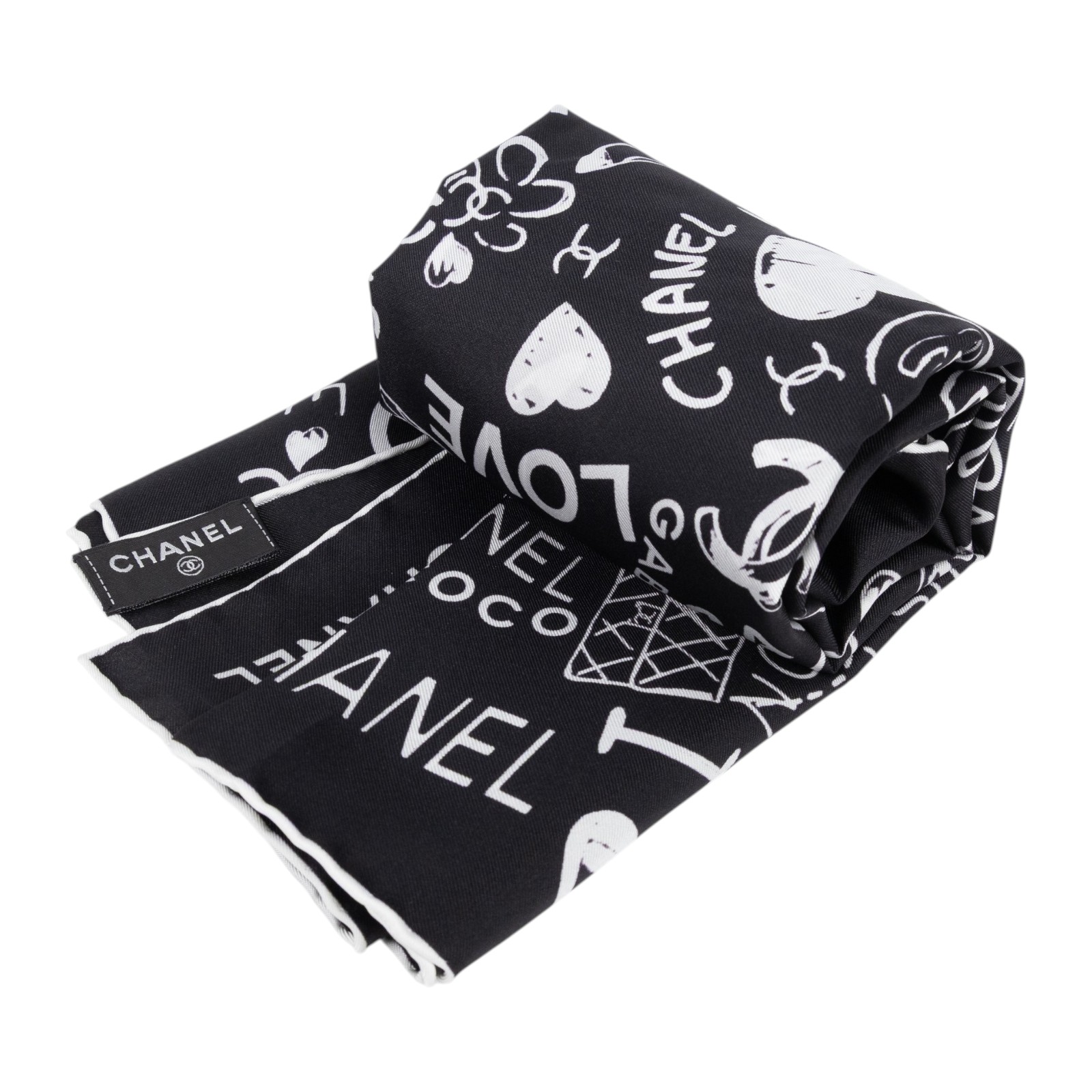 香奈兒 CHANEL 絲巾 方巾  黑白愛心70方巾 原廠盒子