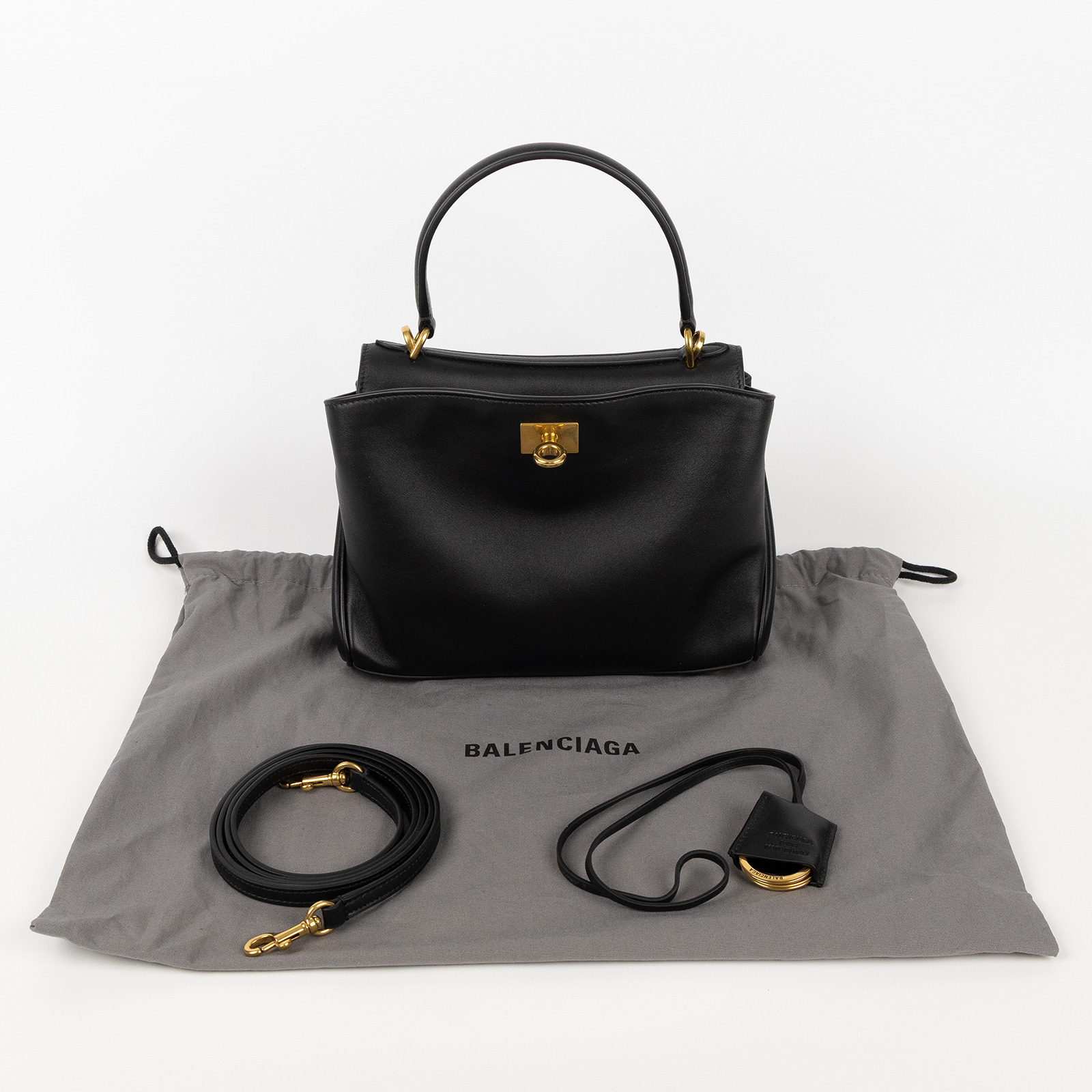 巴黎世家 BALENCIAGA Rodeo Mini 手提包 金色五金 7954562AA4V 黑金RODEO MINI 防塵袋/鑰匙圈吊飾/背帶