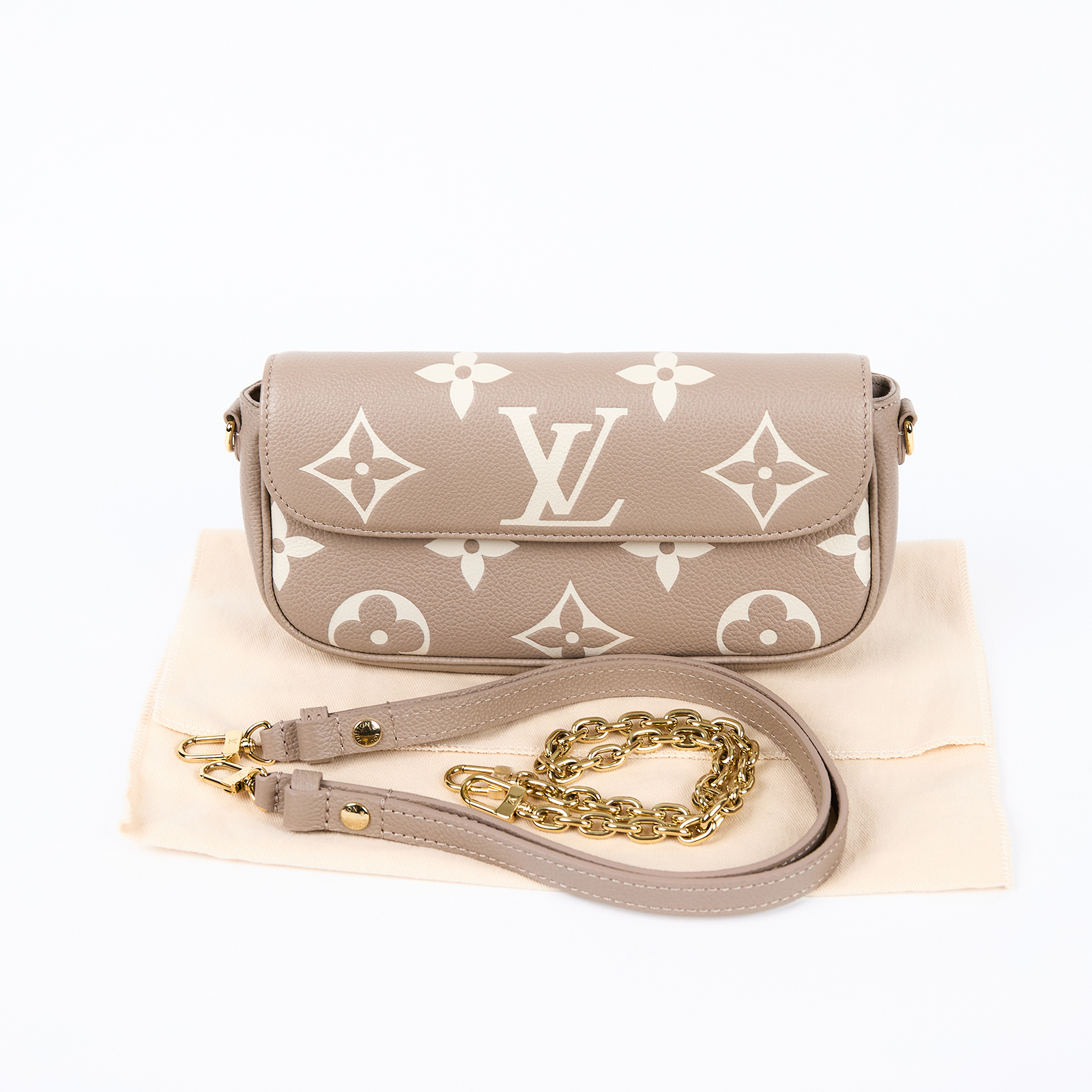 路易威登 LOUIS VUITTON Wallet on Chain Ivy 壓花牛皮 肩背錢包 斑鳩灰色 奶油色 M82211 晶片款  防塵袋/背帶2