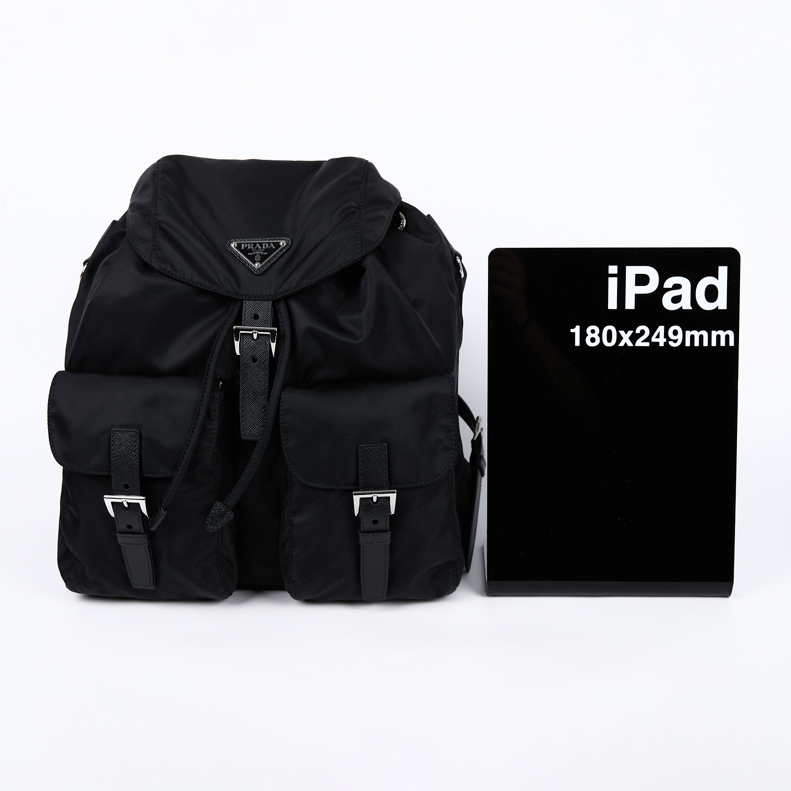 普拉達 PRADA Re-Nylon 中型 背囊 後背包 化妝袋 1BZ811_RV44 黑尼龍後背包 有POUCH 防塵袋/內袋
