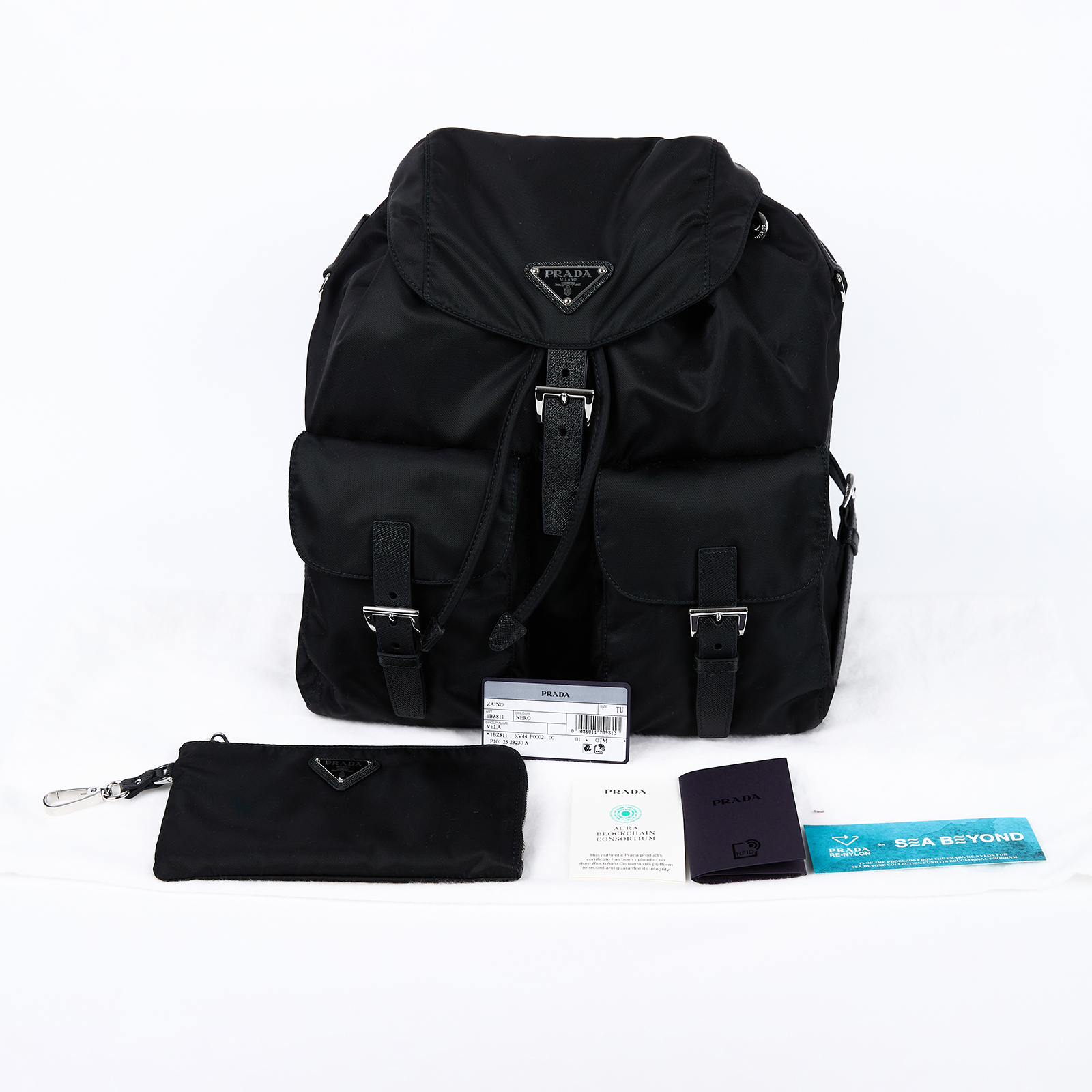 普拉達 PRADA Re-Nylon 中型 背囊 後背包 化妝袋 1BZ811_RV44 黑尼龍後背包 有POUCH 防塵袋/內袋