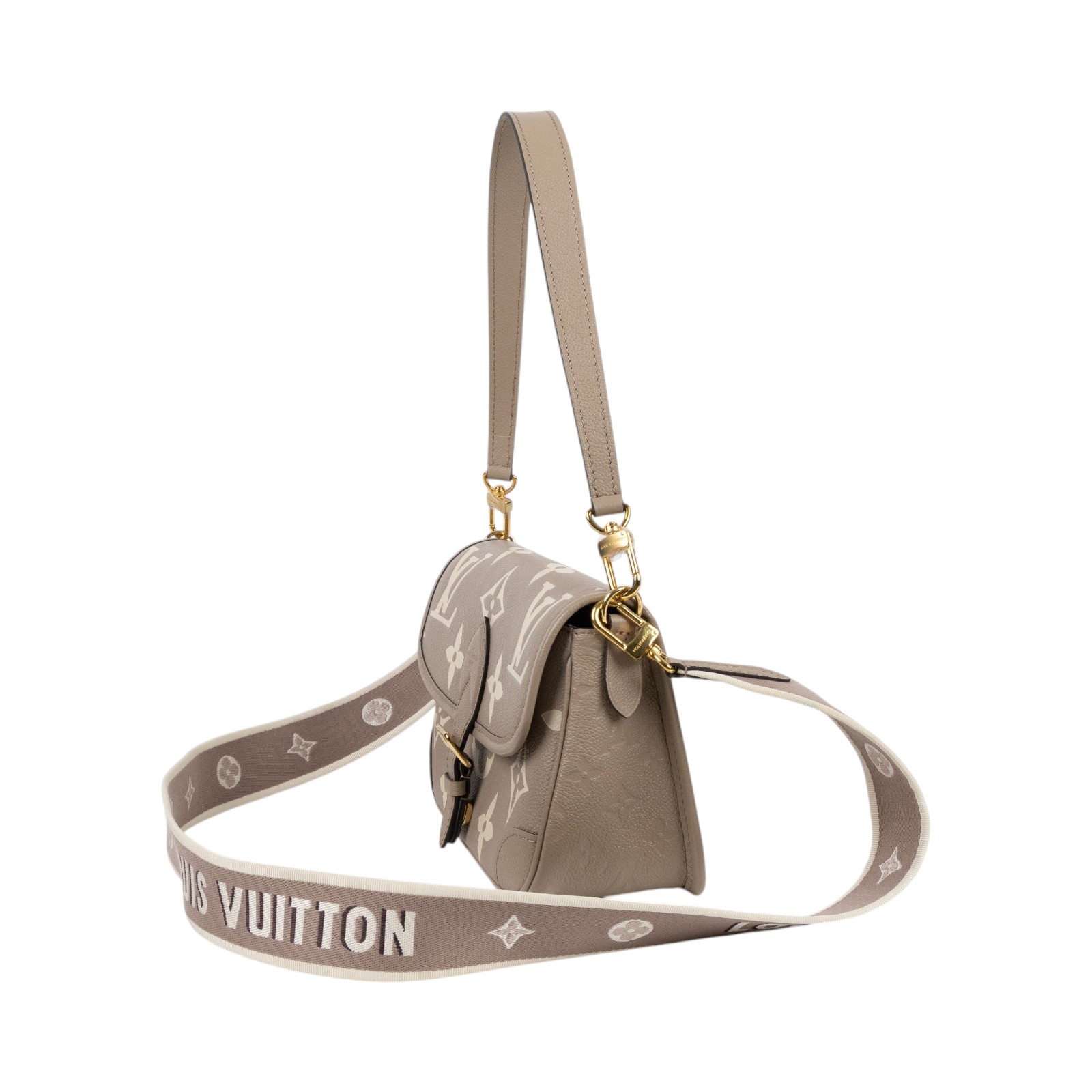 路易威登 LOUIS VUITTON Diane 腋下包法棍 單肩背包 斑鳩灰 奶油色 M46583 晶片款  原廠盒子/防塵袋/背帶2/國外購買證明