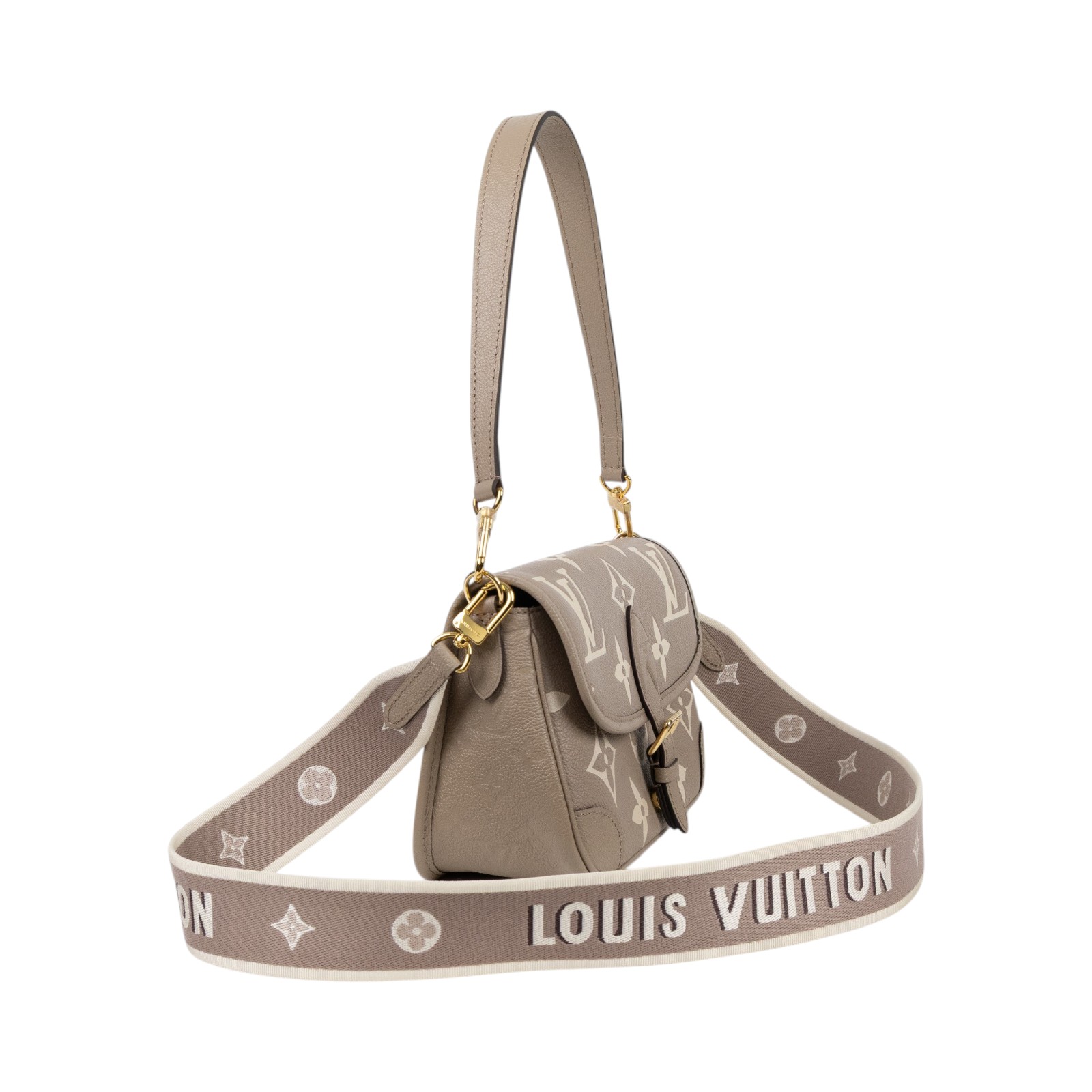 路易威登 LOUIS VUITTON Diane 腋下包法棍 單肩背包 斑鳩灰 奶油色 M46583 晶片款  原廠盒子/防塵袋/背帶2/國外購買證明