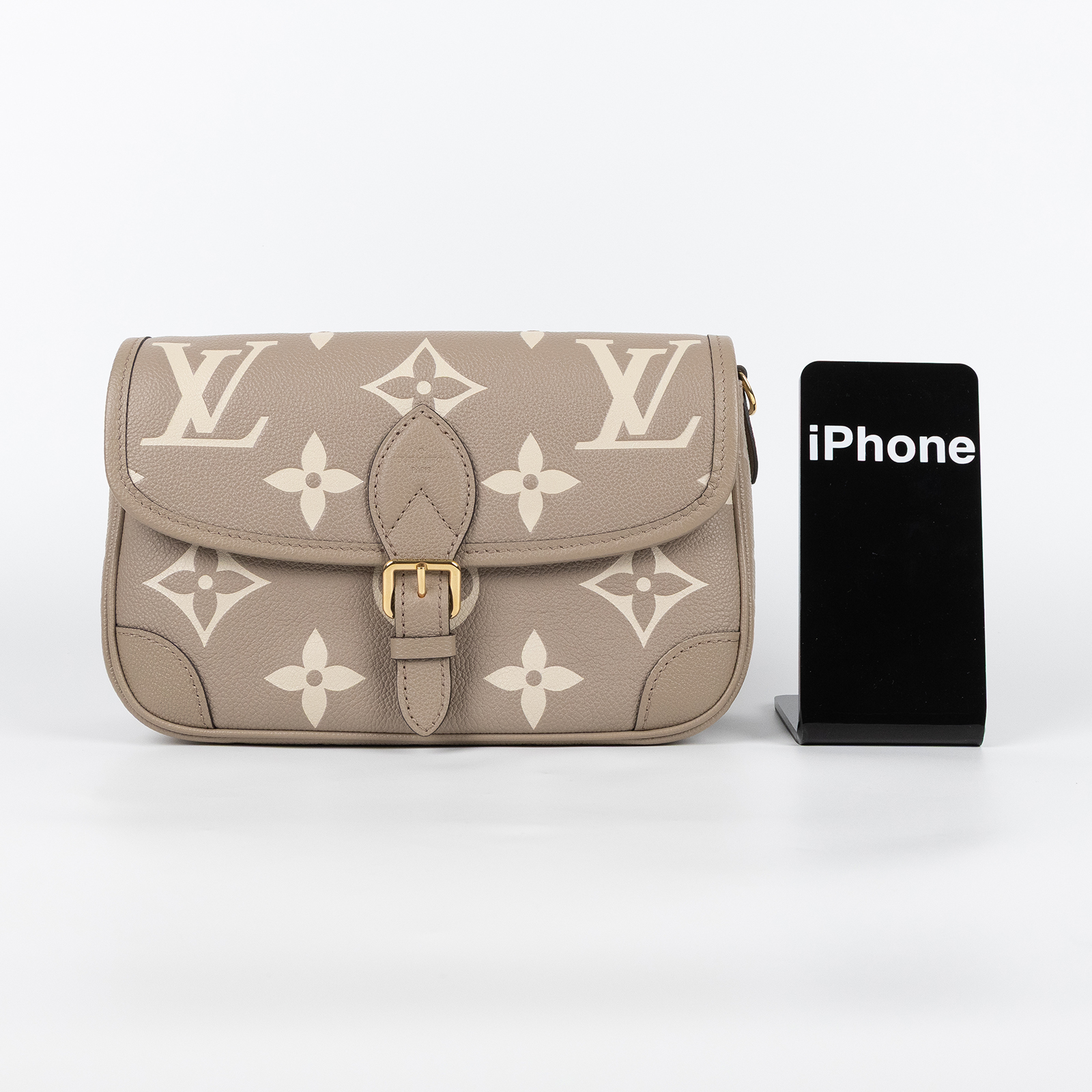 路易威登 LOUIS VUITTON Diane 腋下包法棍 單肩背包 斑鳩灰 奶油色 M46583 晶片款  原廠盒子/防塵袋/背帶2/國外購買證明