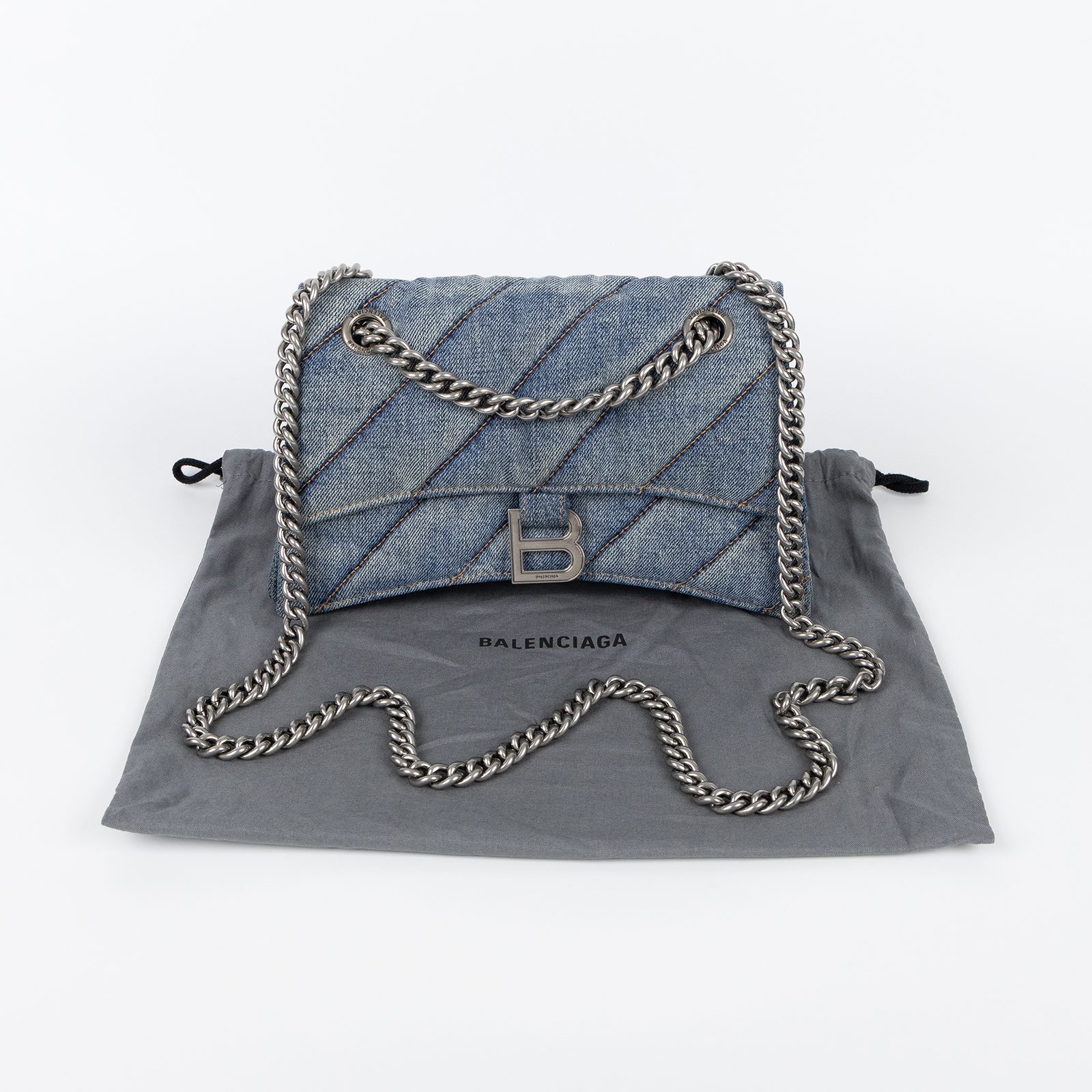 巴黎世家 BALENCIAGA Crush S 肩背包 7163512AAGX 藍單寧CRUSH鍊條包 小號 防塵袋