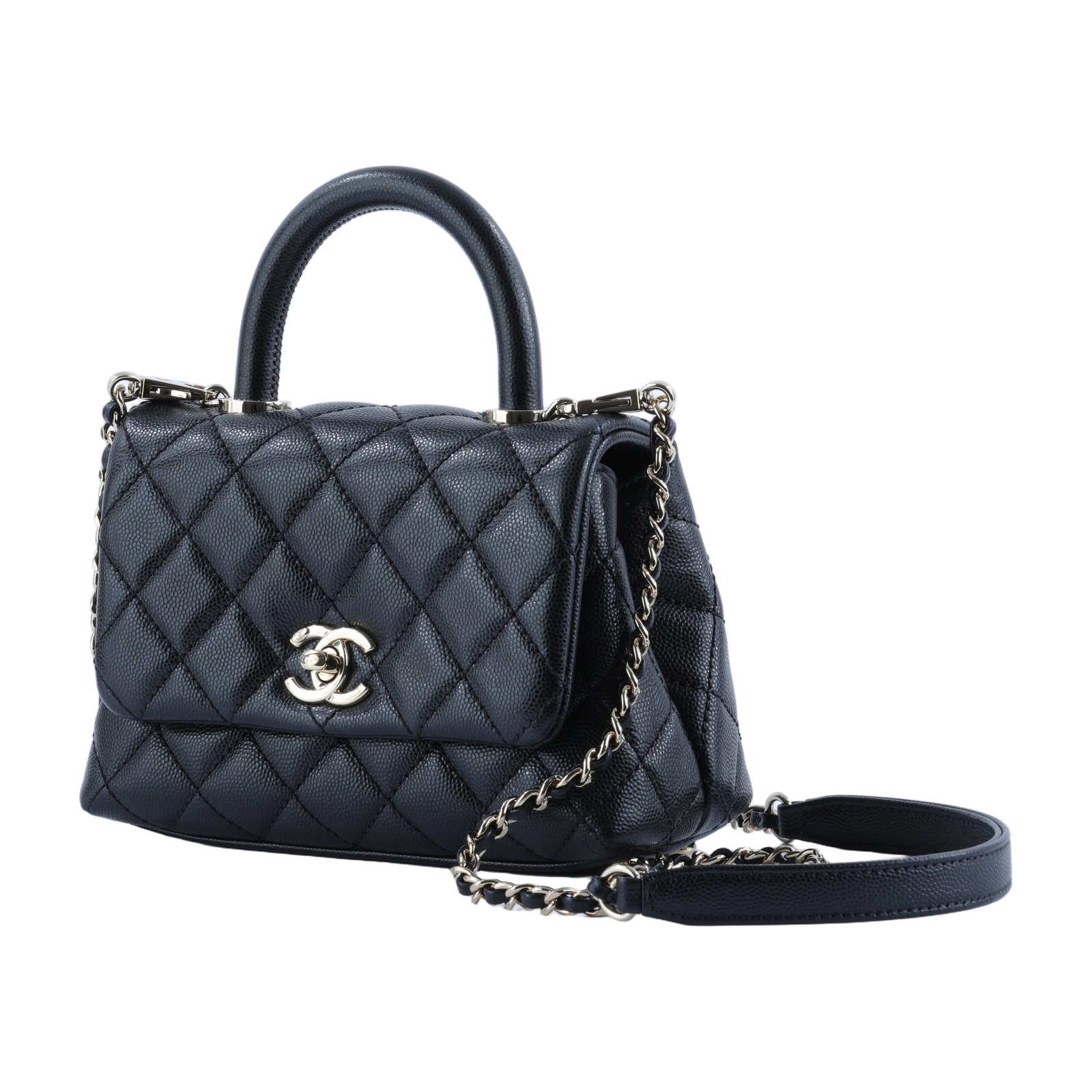香奈兒 CHANEL Handle 迷你 手提 口蓋包 AS2215 黑金荔枝COCO HANDLE MINI 原廠盒子/保證卡/背帶/購買證明影本
