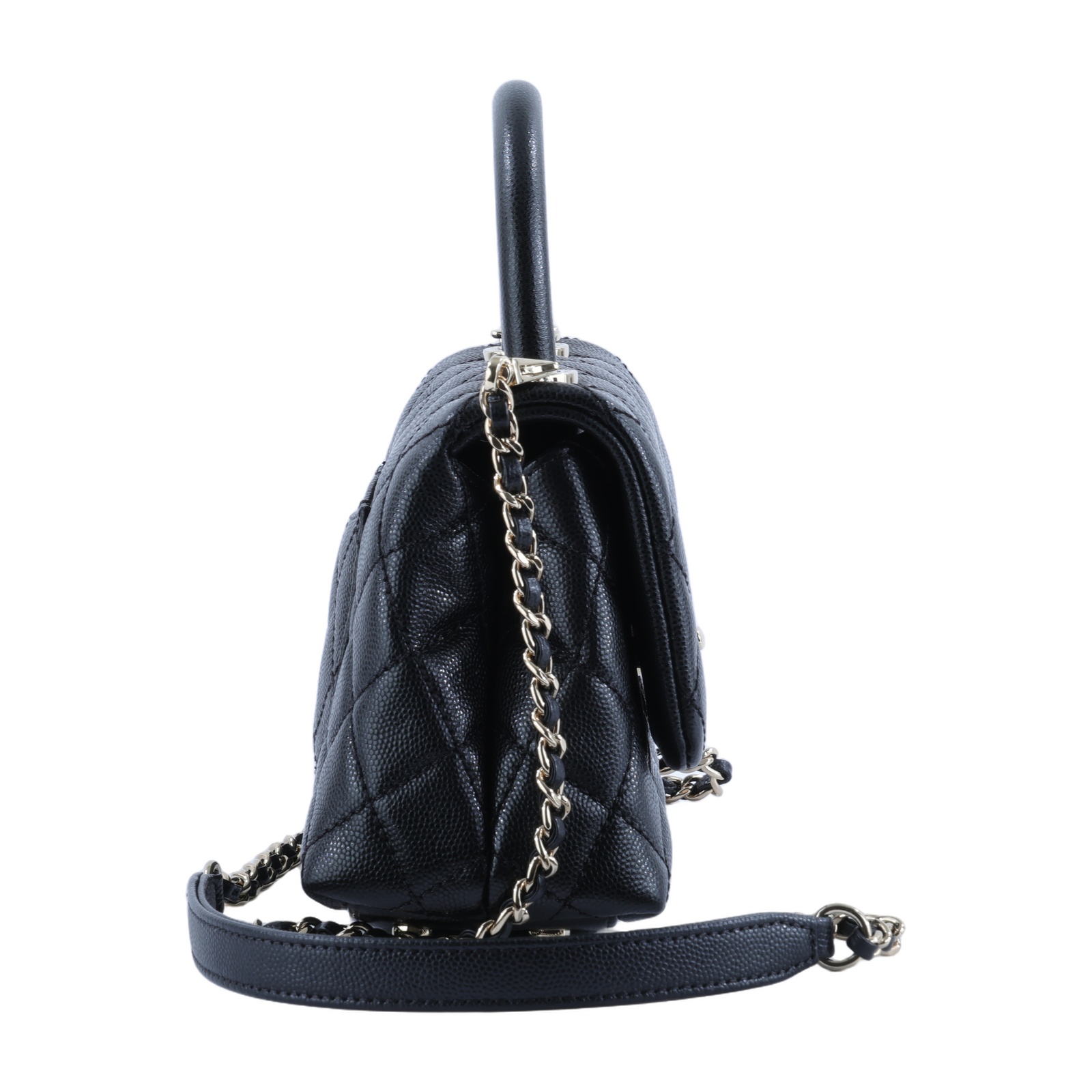 香奈兒 CHANEL Handle 迷你 手提 口蓋包 AS2215 黑金荔枝COCO HANDLE MINI 原廠盒子/保證卡/背帶/購買證明影本