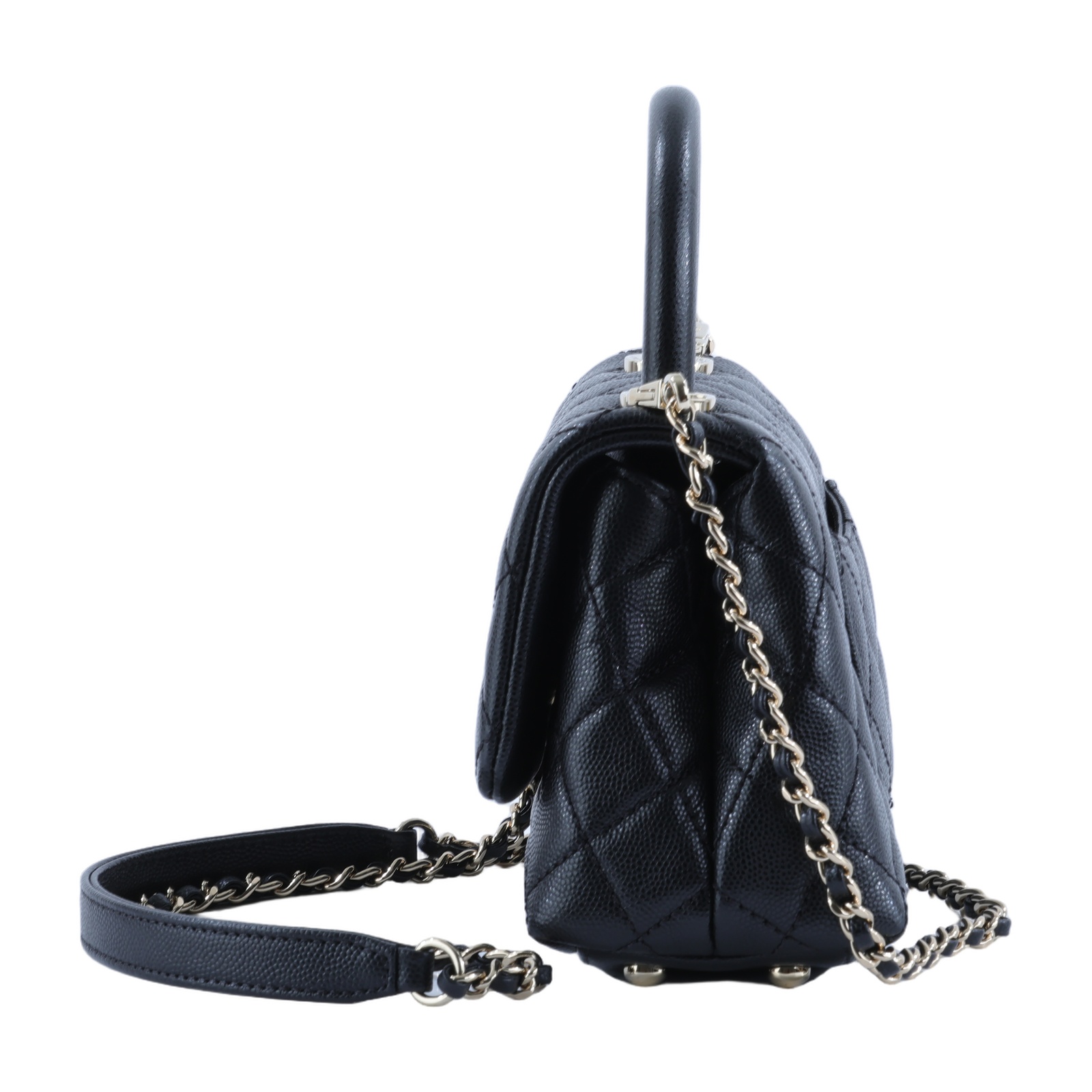 香奈兒 CHANEL Handle 迷你 手提 口蓋包 AS2215 黑金荔枝COCO HANDLE MINI 原廠盒子/保證卡/背帶/購買證明影本