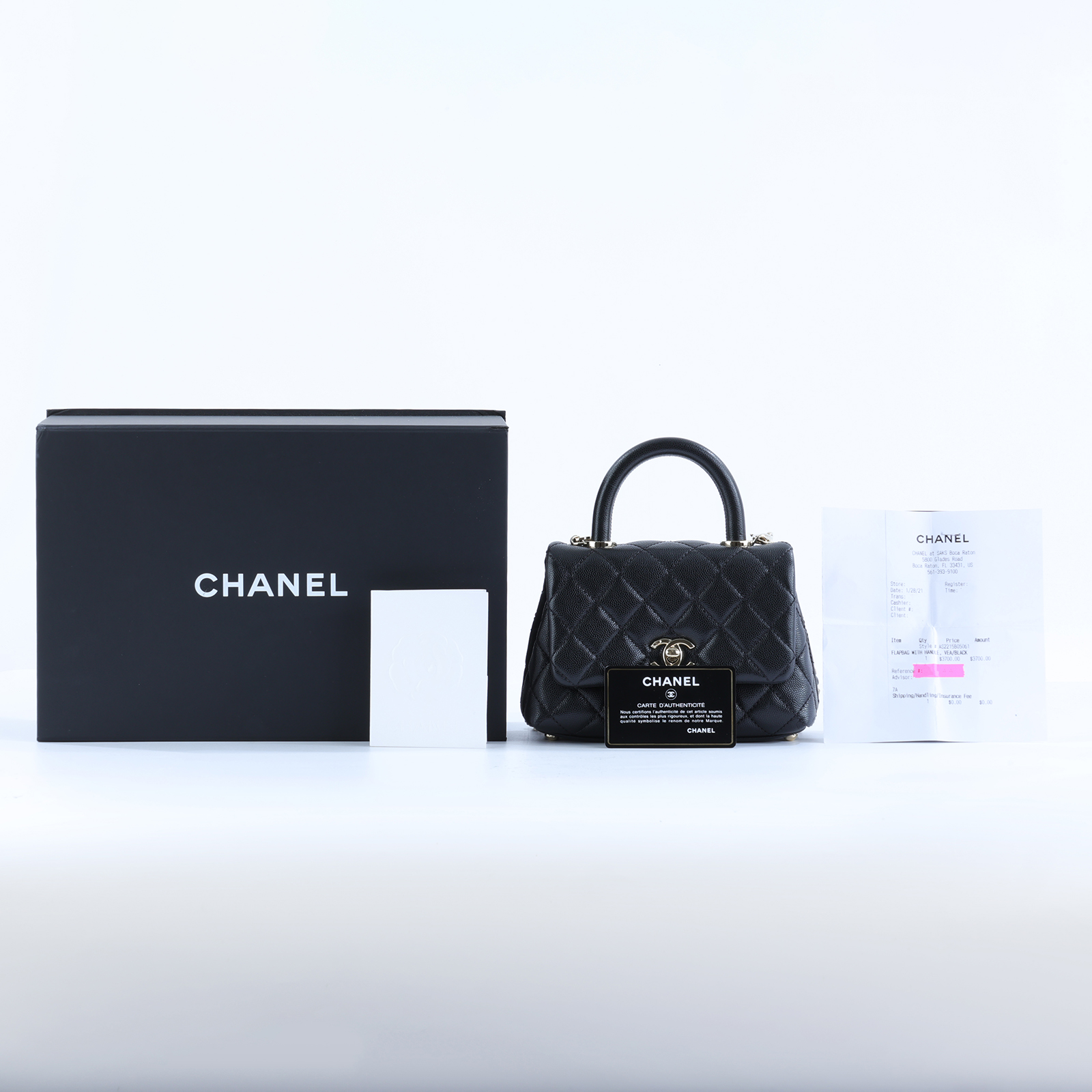 香奈兒 CHANEL Handle 迷你 手提 口蓋包 AS2215 黑金荔枝COCO HANDLE MINI 原廠盒子/保證卡/背帶/購買證明影本