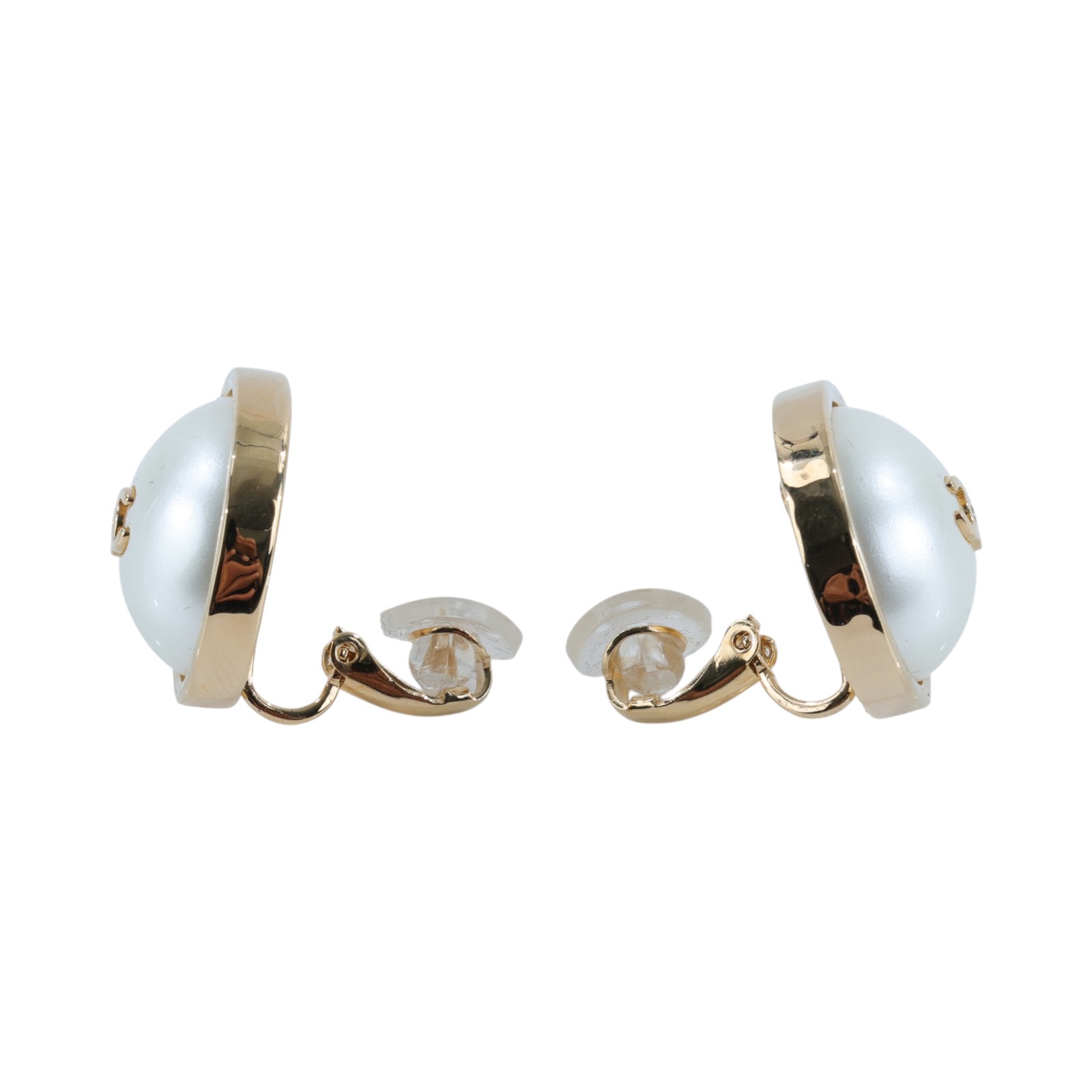 香奈兒 CHANEL 耳釘式耳環 Stud Earrings ABH732 B24774B26 A 金色珍珠圓盤耳夾 原廠盒子/底襯