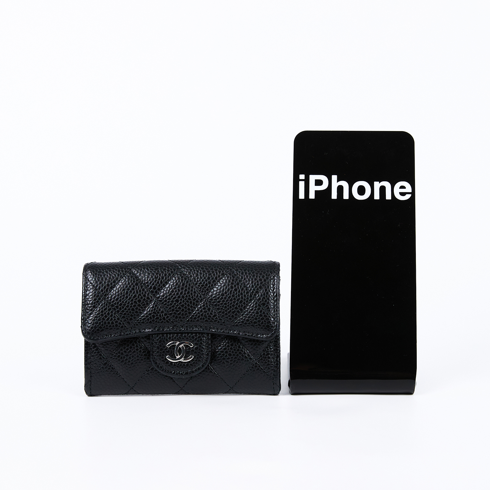 香奈兒 CHANEL CC LOGO 口蓋 卡片夾 錢包 AP0214 晶片款 黑銀荔枝卡包 原廠盒子/防塵袋
