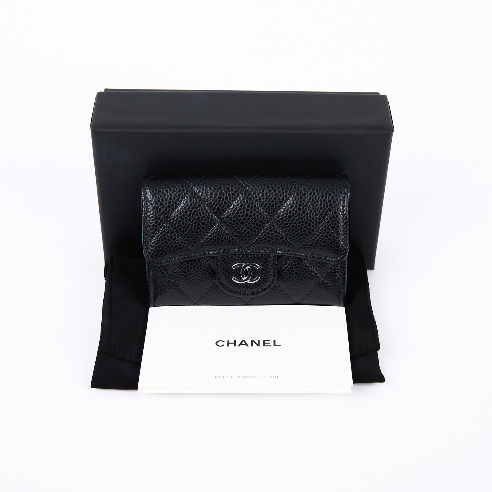 香奈兒 CHANEL CC LOGO 口蓋 卡片夾 錢包 AP0214 晶片款 黑銀荔枝卡包 原廠盒子/防塵袋