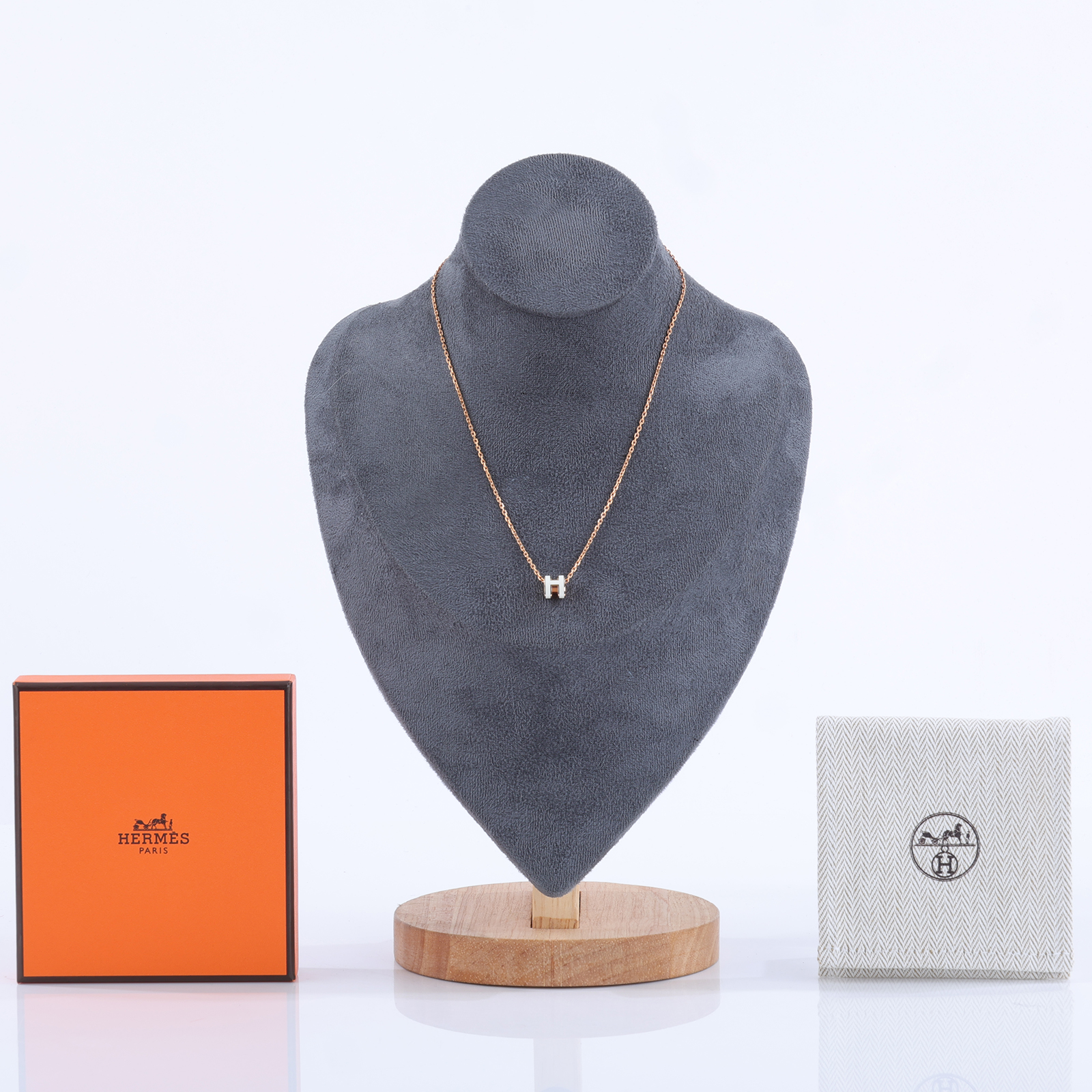 愛馬仕 Hermes Mini Pop H 墜飾 POPHPMINI ST 12 05 白/金MINI POP H項鍊 原廠盒子/防塵袋/內襯