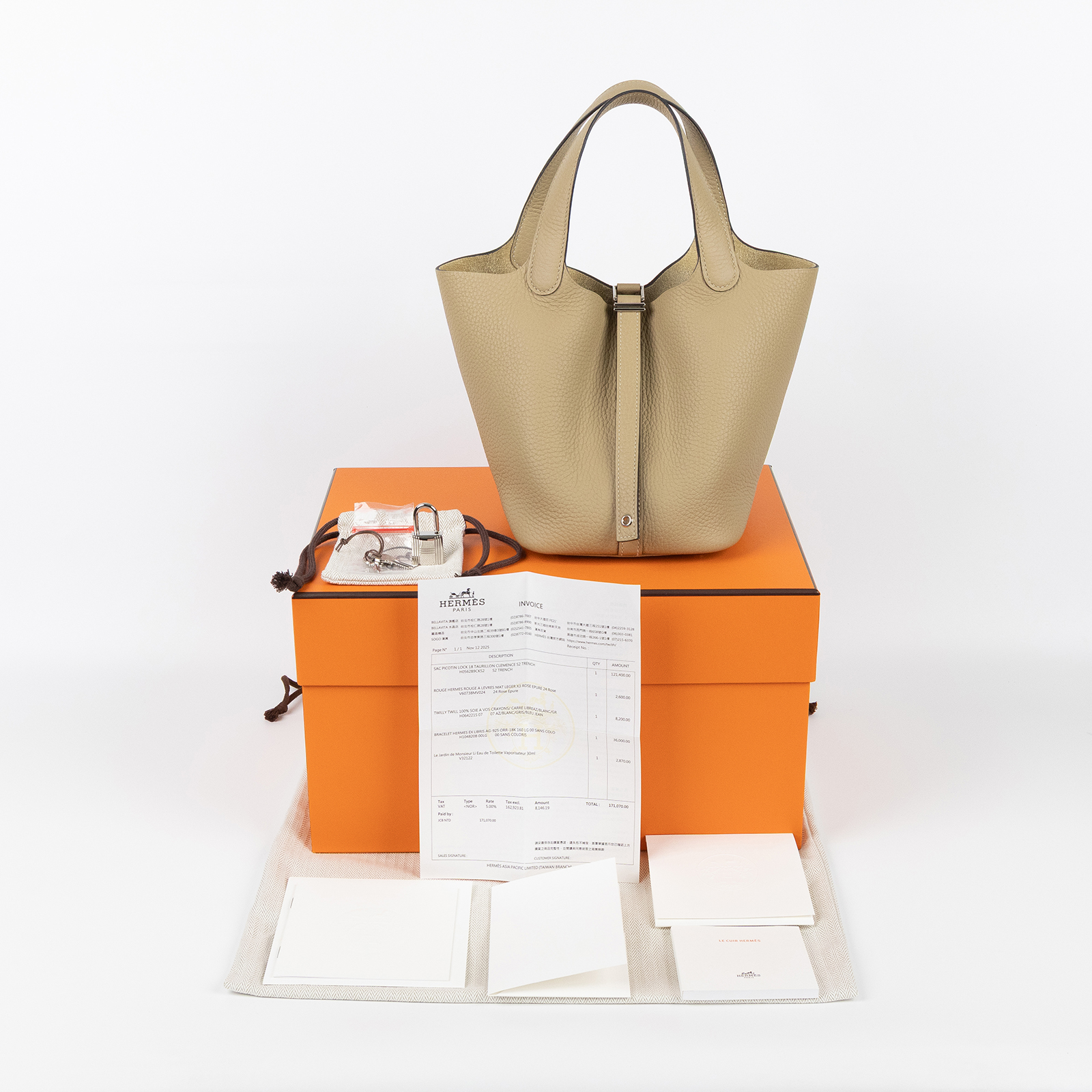 愛馬仕 Hermes Picotin Lock 18 菜籃子包 銀色五金 風衣灰色 H056289CKS2 /  防塵袋/原廠盒子/鎖組/購買證明