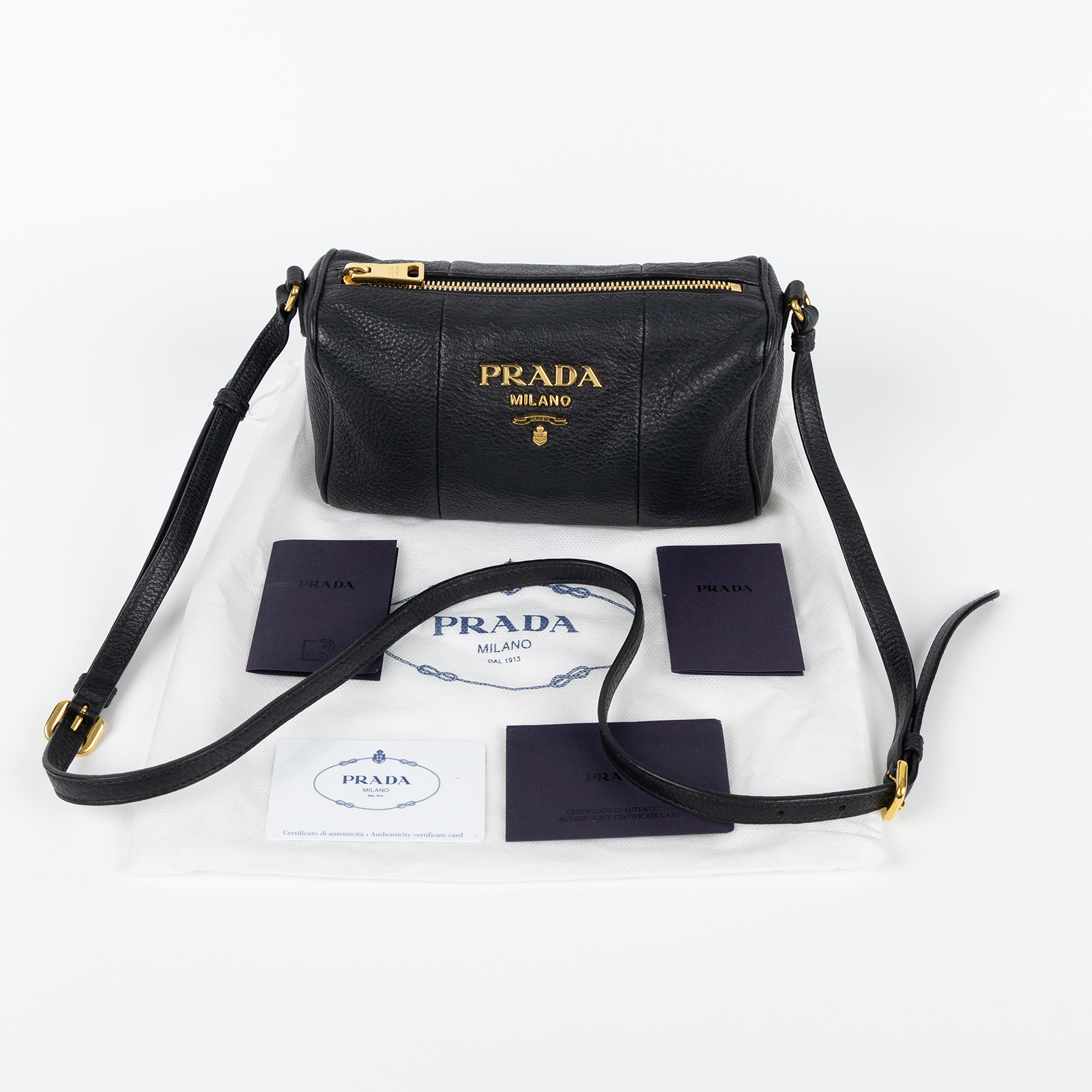 普拉達 PRADA 尼龍肩背包 1BH157_2CGR 黑金相機包 防塵袋/保證卡