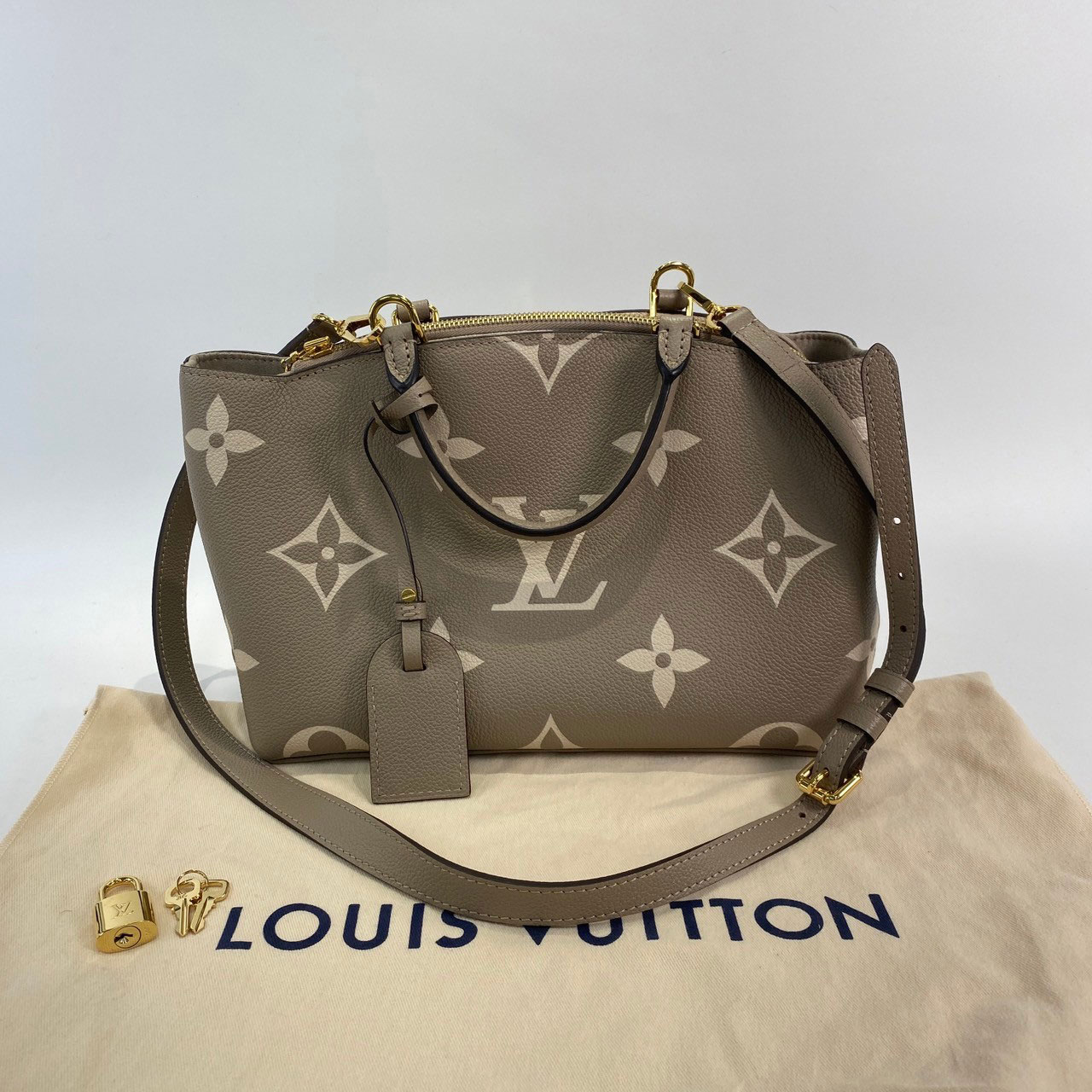 路易威登 LOUIS VUITTON Petit Palais 斑鳩灰奶油 壓花粒面牛皮 手提包 單肩包 M58914 晶片款  防塵袋/背帶/鑰匙