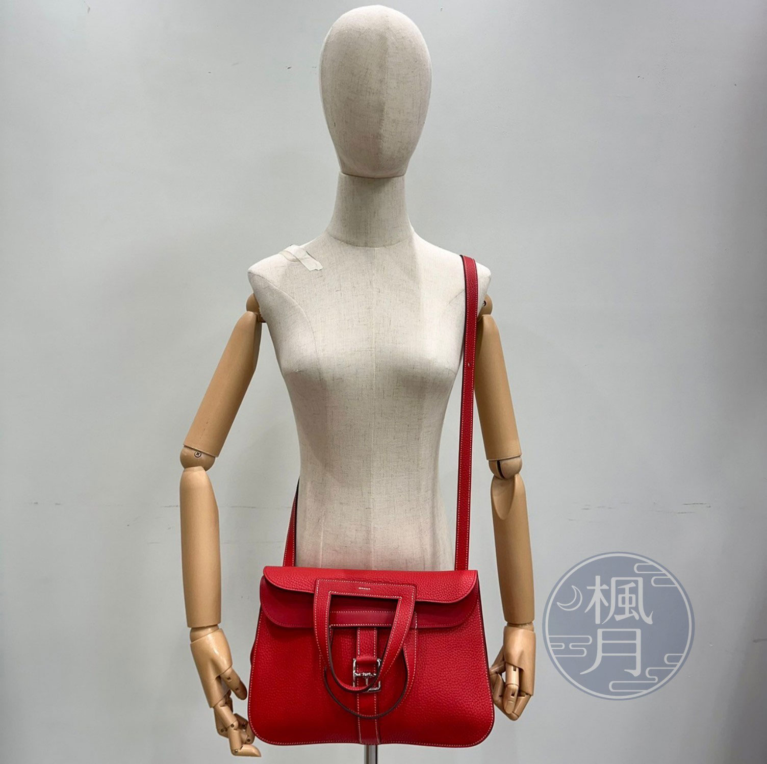 愛馬仕 Hermès Halzan 31 牛皮手拿 手提 肩背 斜背包 HZ31 X刻 紅HALZAN31 原廠盒子/防塵袋/背帶