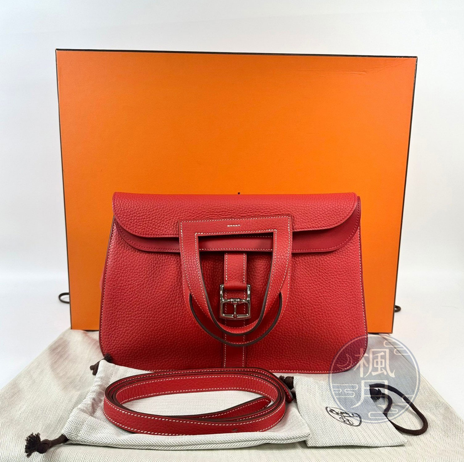 愛馬仕 Hermès Halzan 31 牛皮手拿 手提 肩背 斜背包 HZ31 X刻 紅HALZAN31 原廠盒子/防塵袋/背帶