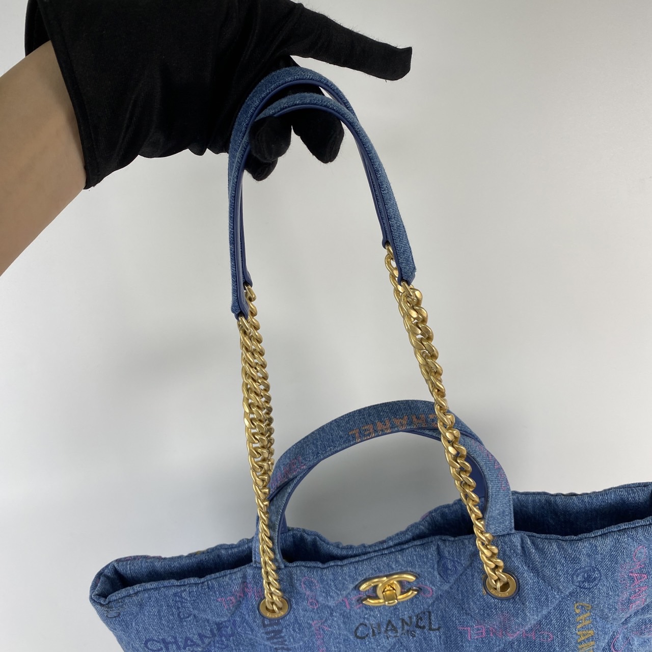 香奈兒 CHANEL Tote 手提 肩背 托特包  晶片款 單寧滿版LOGO 2WAY