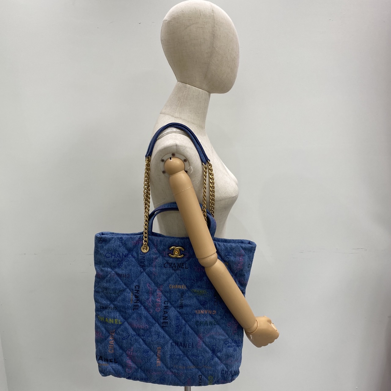 香奈兒 CHANEL Tote 手提 肩背 托特包  晶片款 單寧滿版LOGO 2WAY