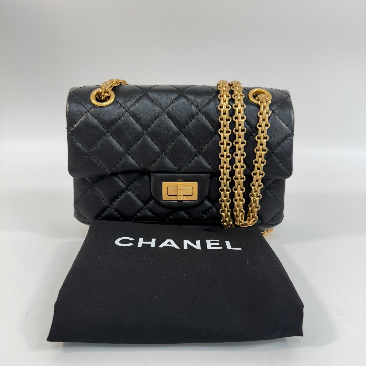 香奈兒 CHANEL 2.55 迷你口蓋包  晶片款 黑金MINI 2.55 防塵袋