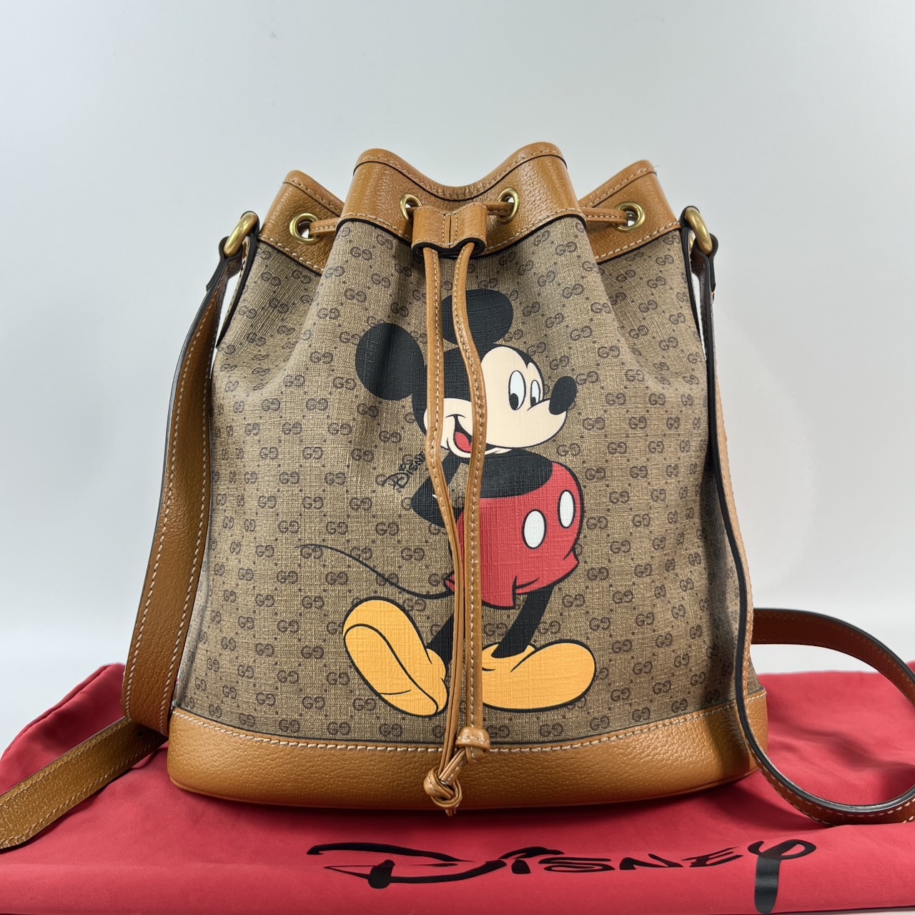 古馳 GUCCI 2020 Disney x Gucci 米奇系列 水桶包 小型 602691 棕色米奇聯名水桶包 防塵袋