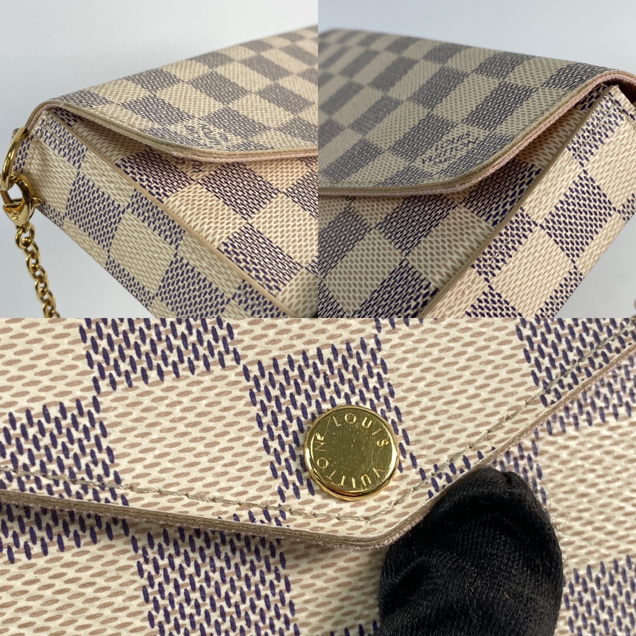 路易威登 LOUIS VUITTON Pochette Félicie 鏈條包 N63106 晶片款 白棋盤信封包 原廠盒子/防塵袋/內袋2/鍊帶