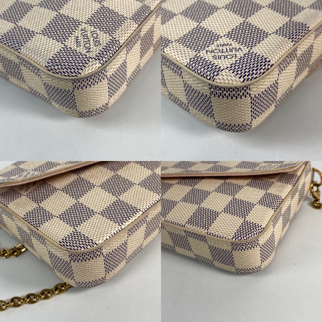 路易威登 LOUIS VUITTON Pochette Félicie 鏈條包 N63106 晶片款 白棋盤信封包 原廠盒子/防塵袋/內袋2/鍊帶