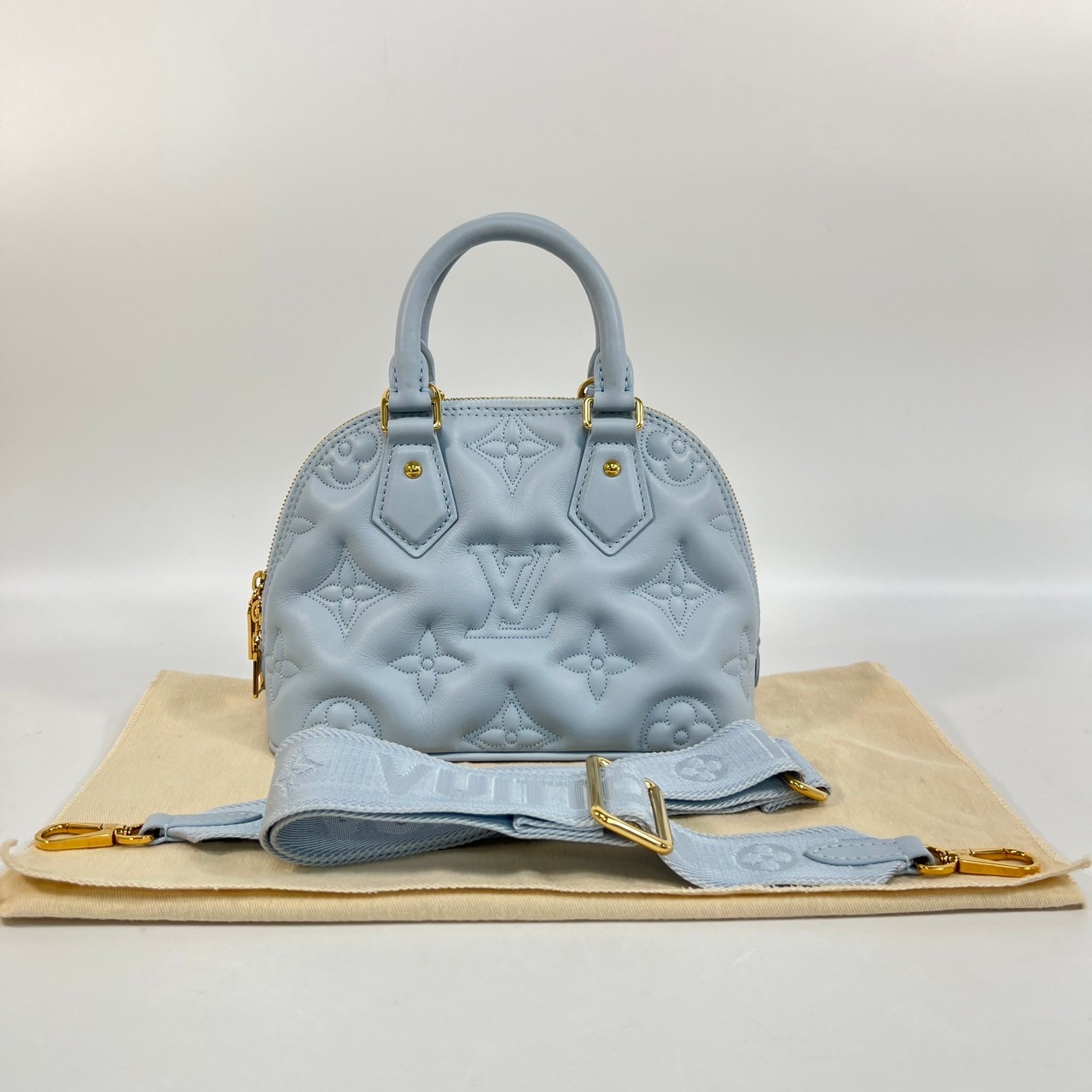 路易威登 LOUIS VUITTON Alma BB 縫絎滑面小牛皮 肩背 手提包 Bleu Glacier 藍色 M59822 晶片款  防塵袋/背帶