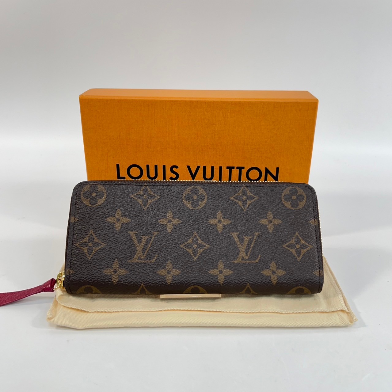 路易威登 LOUIS VUITTON Clémence 錢包 拉鍊 長夾 經典帆布 紫紅色 M60742 晶片款 原花Clémence拉鍊長夾 原廠盒子/防塵袋