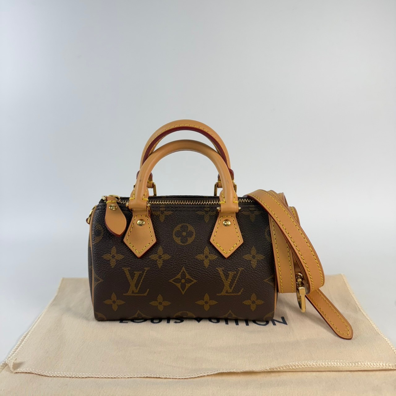 路易威登 LOUIS VUITTON Nano Speedy 經典帆布 手提 斜背 波士頓包 M61252 原花NANO SPEEDY 防塵袋/背帶