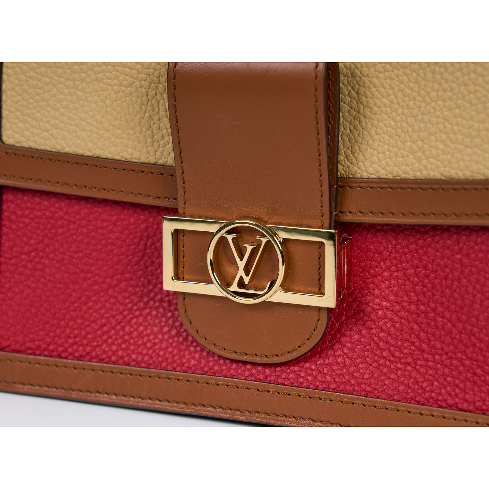 路易威登 LOUIS VUITTON Dauphine MM 手提包 雙色翻蓋斜背 鏈帶包 M53830 米紅拚色DAUPHINE 原廠盒子/防塵袋/背帶X2