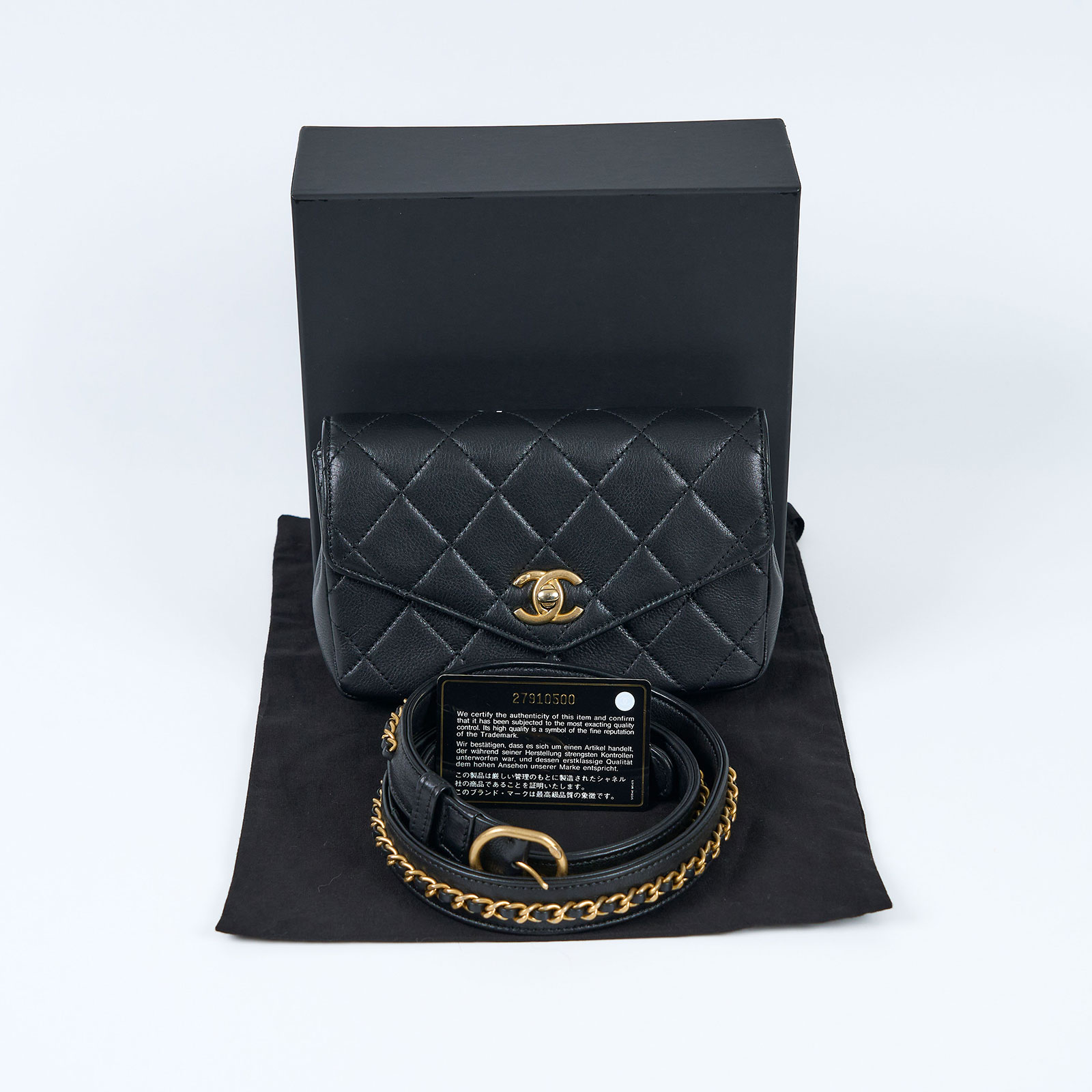 香奈兒 CHANEL 腰包 黑金  ☆27開黑金牛皮腰包 原廠盒子/防塵袋/保證卡