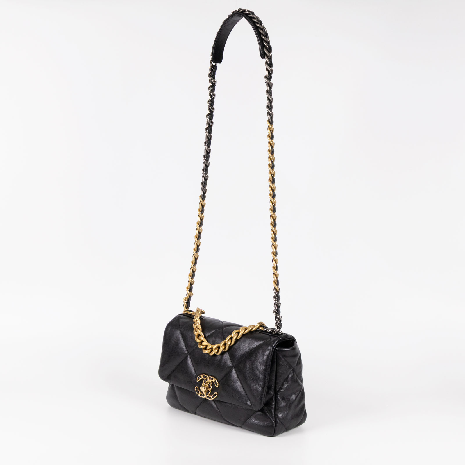 香奈兒 CHANEL 19 口蓋包 菱格紋 金銀鍊帶 手提 肩背包 AS1160 ☆30開黑羊19包 26CM 原廠盒子/防塵袋/保證卡