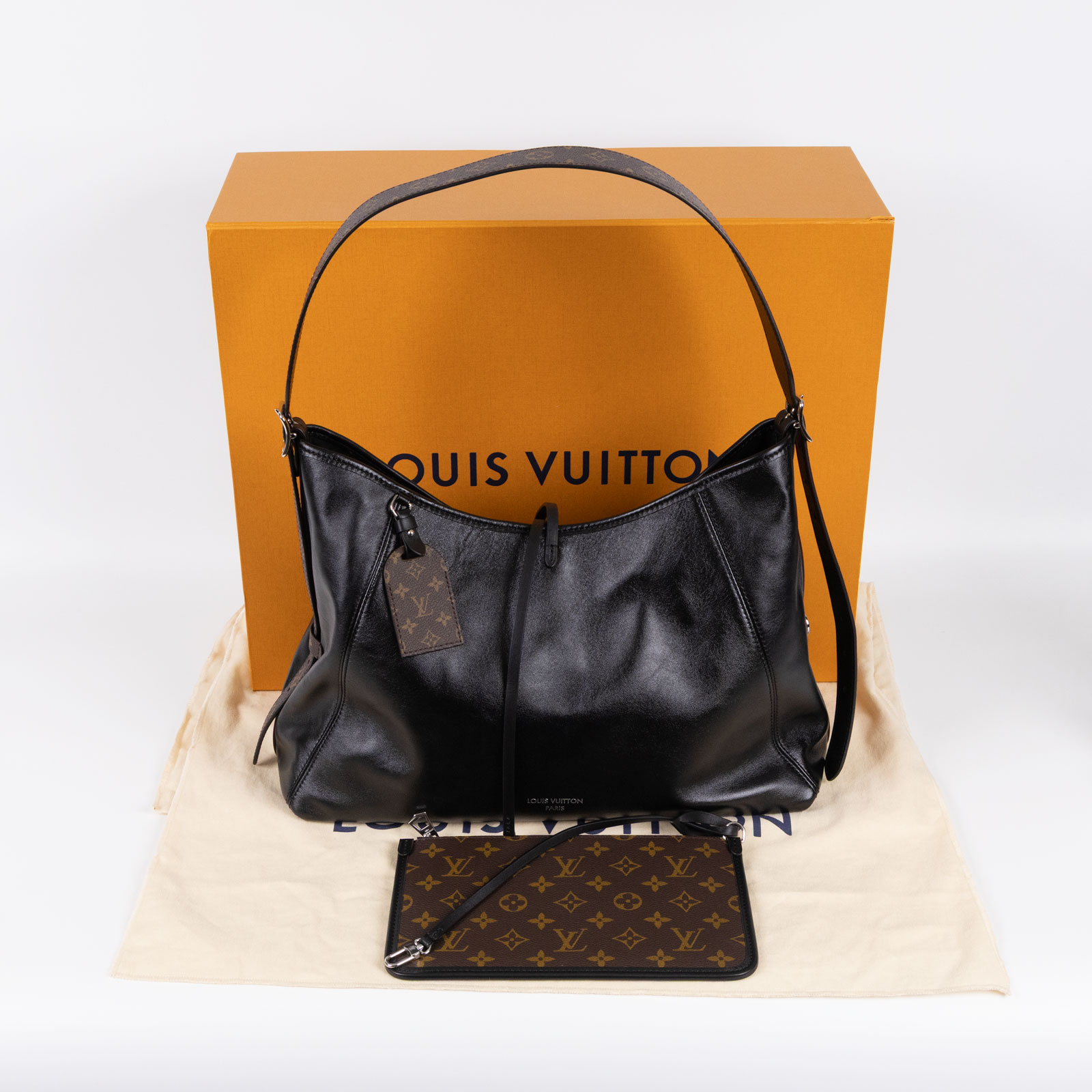路易威登 LOUIS VUITTON CarryAll Vibe MM 手提 肩背包 黑色 M25143 晶片款  原廠盒子/防塵袋/內袋