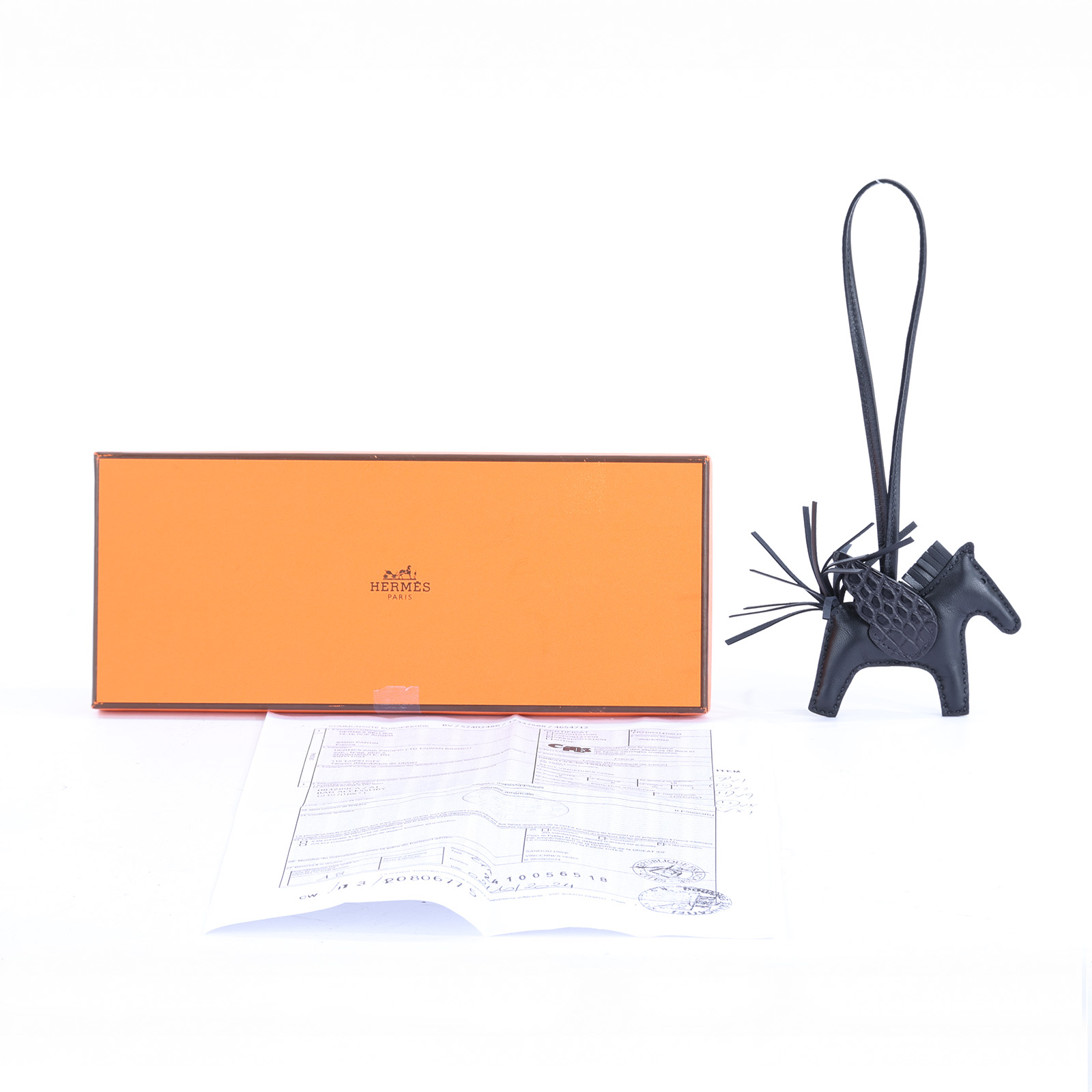 愛馬仕 Hermès Rodeo PM 飛馬 吊飾 RODEOPM W刻 黑拼鱷魚皮RODEO PM 原廠盒子/瀕臨絕種野生動植物國際貿易公約