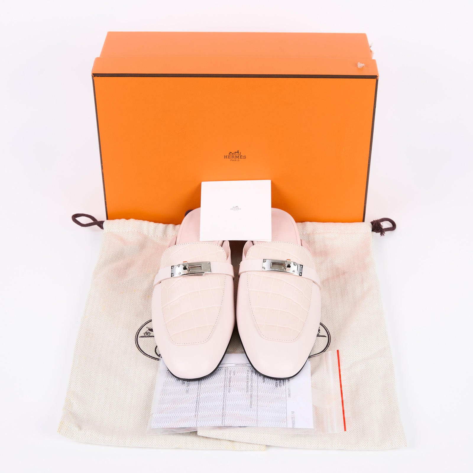 愛馬仕 Hermès Kelly 穆勒鞋  #38 粉色鱷魚皮KELLY穆勒鞋 瀕臨絕種野生動植物國際貿易公約/原廠盒子