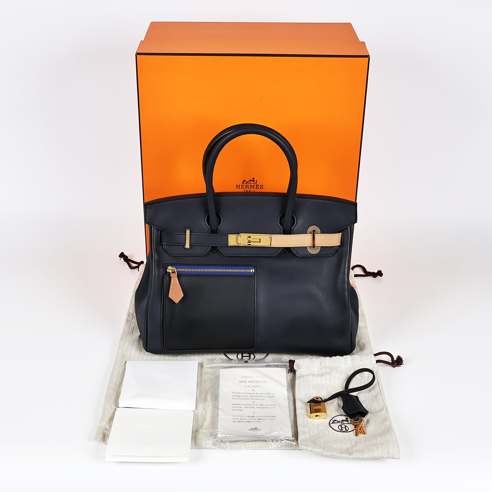 愛馬仕 Hermès Birkin Bag 柏金包 30 BK30 B刻 ☆深藍色BIRKIN 30 COLORMATIC 原廠盒子/防塵袋/雨衣/鎖組
