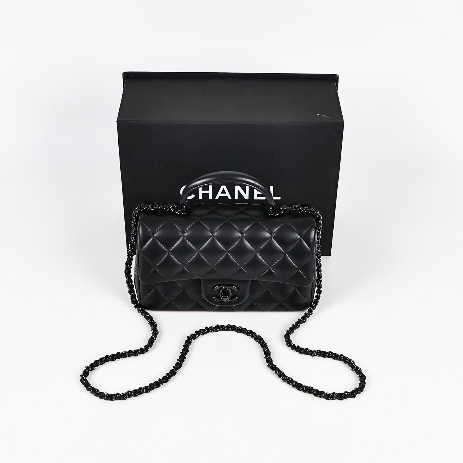 香奈兒 CHANEL Coco Handle 20 手提 側背 斜背包  晶片款 SO BLACK羊皮 HANDLE COCO20 無附屬品