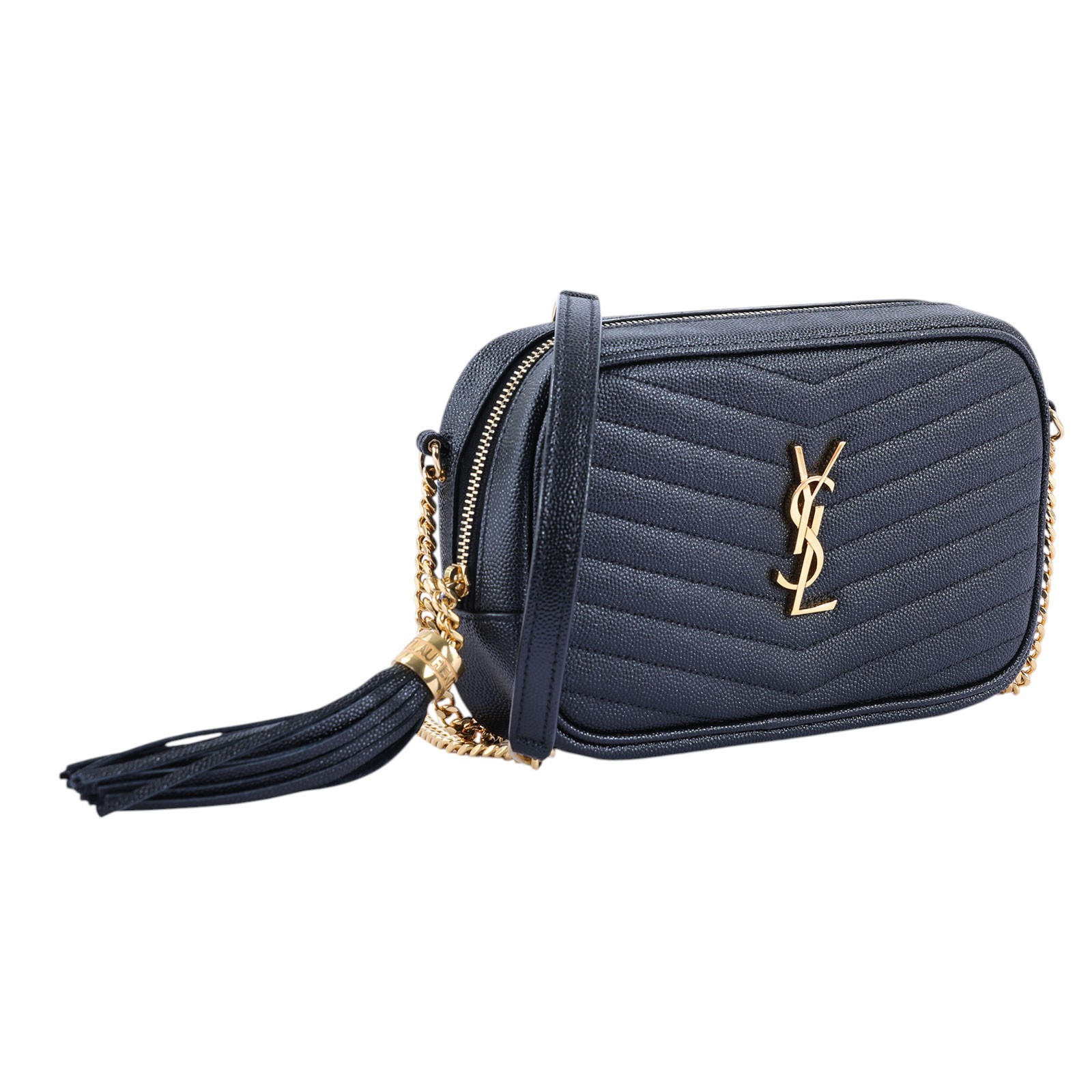 聖羅蘭 YSL SAINT LAURENT Lou 迷你 鏈條 斜跨包 6125791GF01 黑金流蘇相機包 無附屬品
