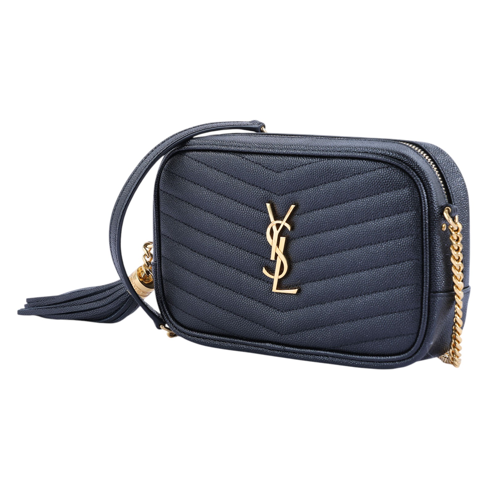 聖羅蘭 YSL SAINT LAURENT Lou 迷你 鏈條 斜跨包 6125791GF01 黑金流蘇相機包 無附屬品