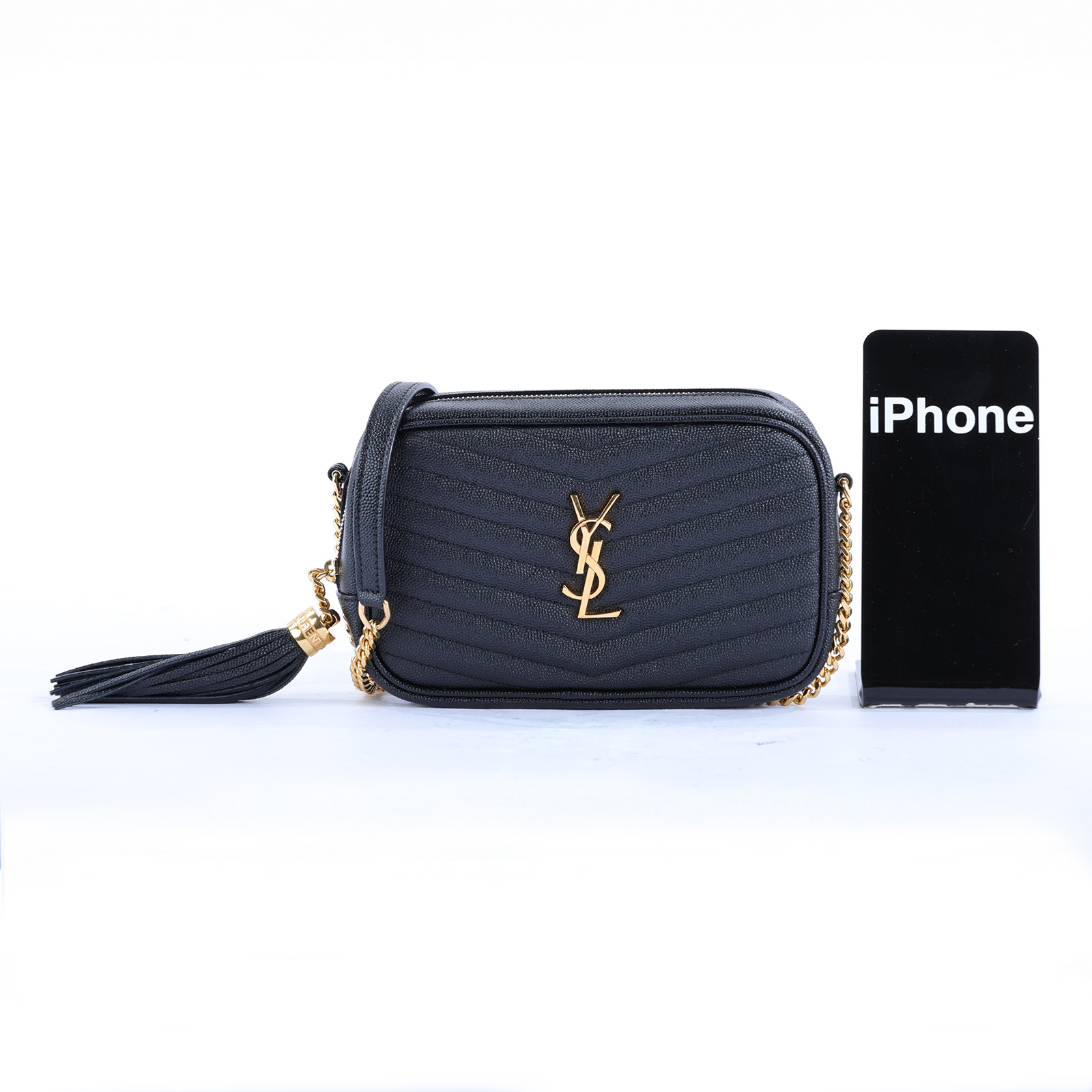 聖羅蘭 YSL SAINT LAURENT Lou 迷你 鏈條 斜跨包 6125791GF01 黑金流蘇相機包 無附屬品