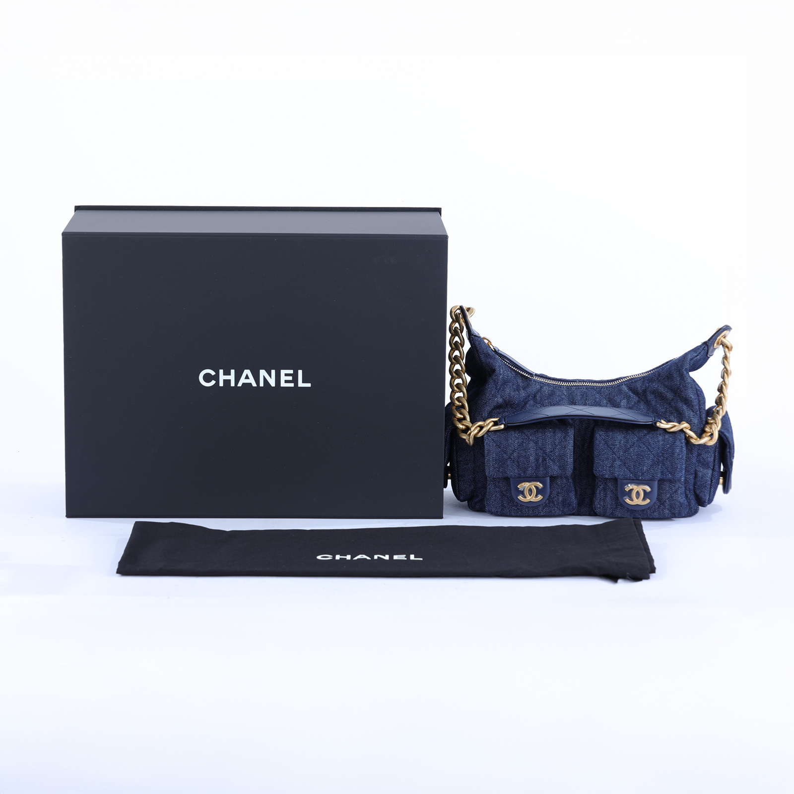香奈兒 CHANEL 丹寧 流浪包  晶片款  防塵袋/原廠盒子