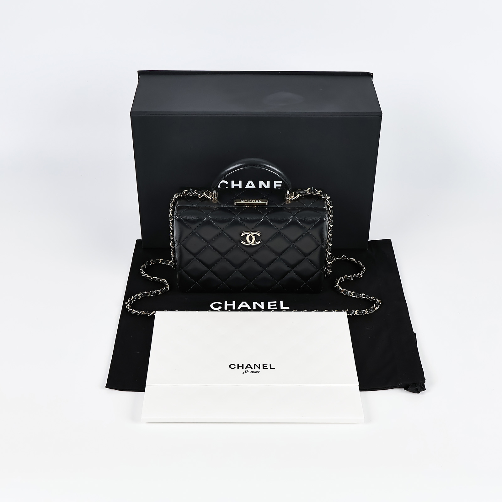 香奈兒 CHANEL 菱格 硬箱手提 晚宴包  黑羊硬盒化妝包 防塵袋/原廠盒子