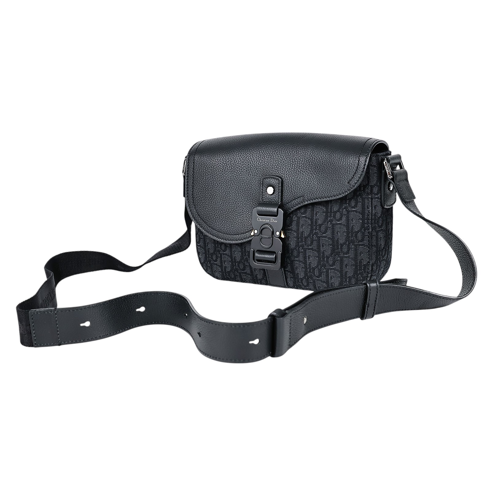 迪奧 CHRISTIAN DIOR Saddle 小型 翻蓋 郵差包  黑色帆布馬鞍包 原廠盒子/防塵袋/保證卡